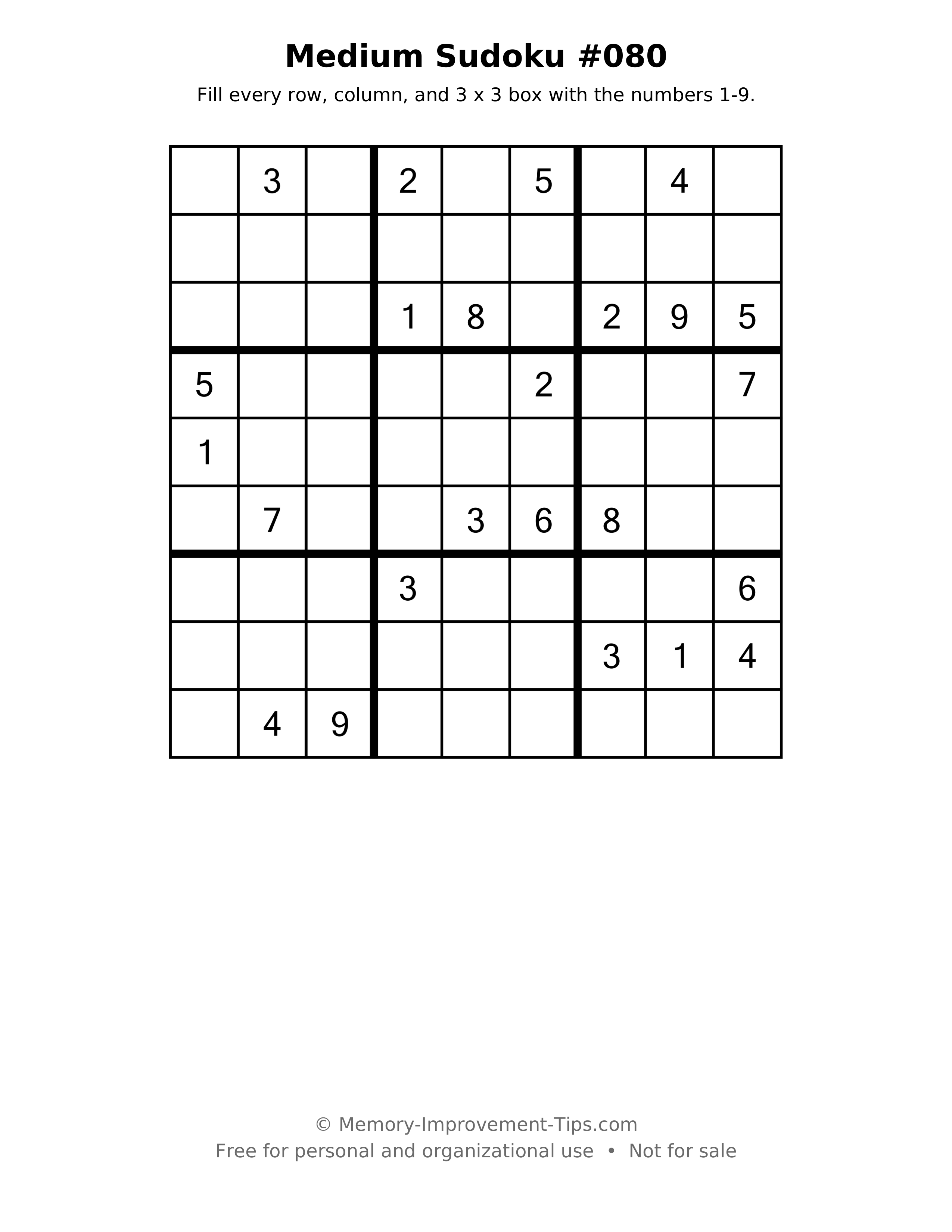 Printable puzzle: Medium Sudoku #080