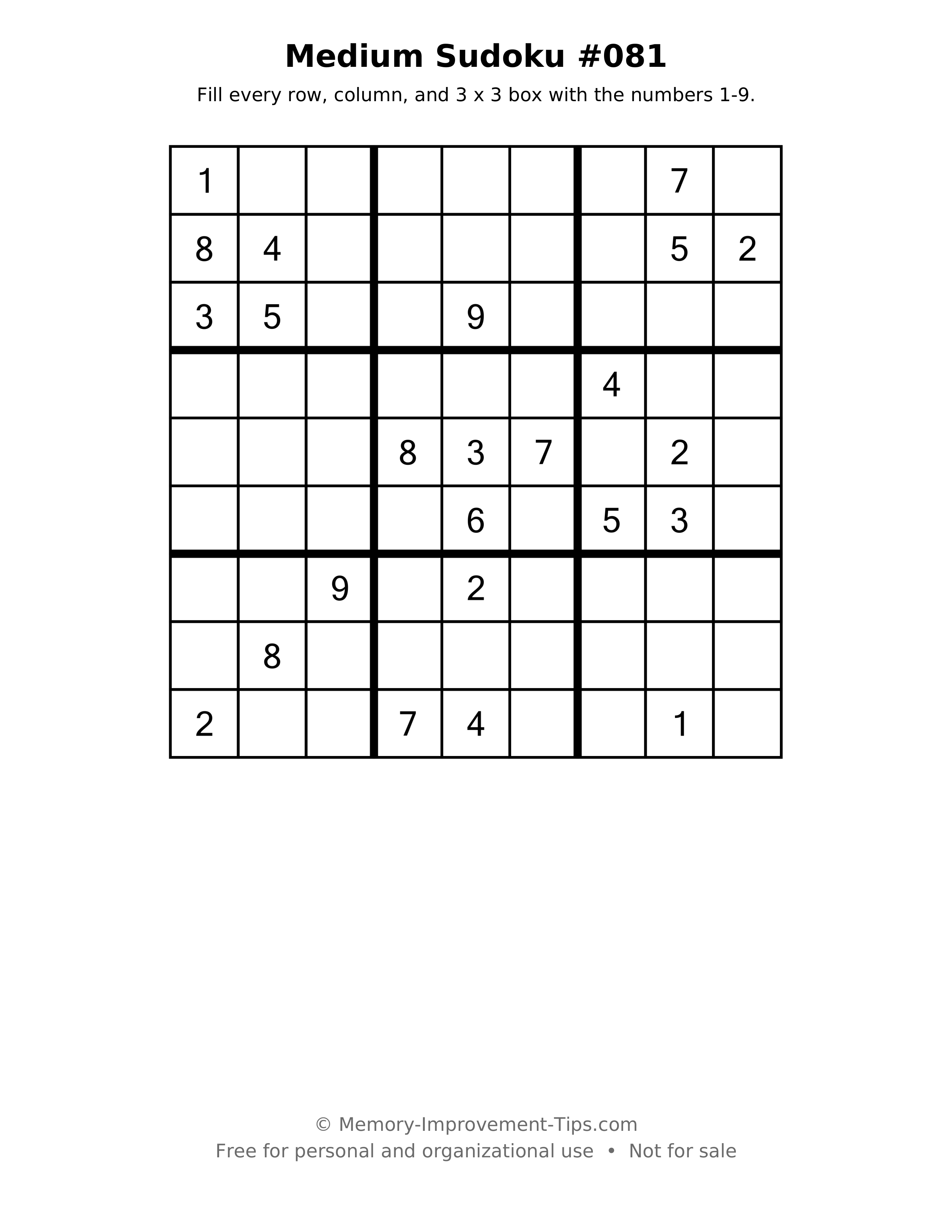 Printable puzzle: Medium Sudoku #081