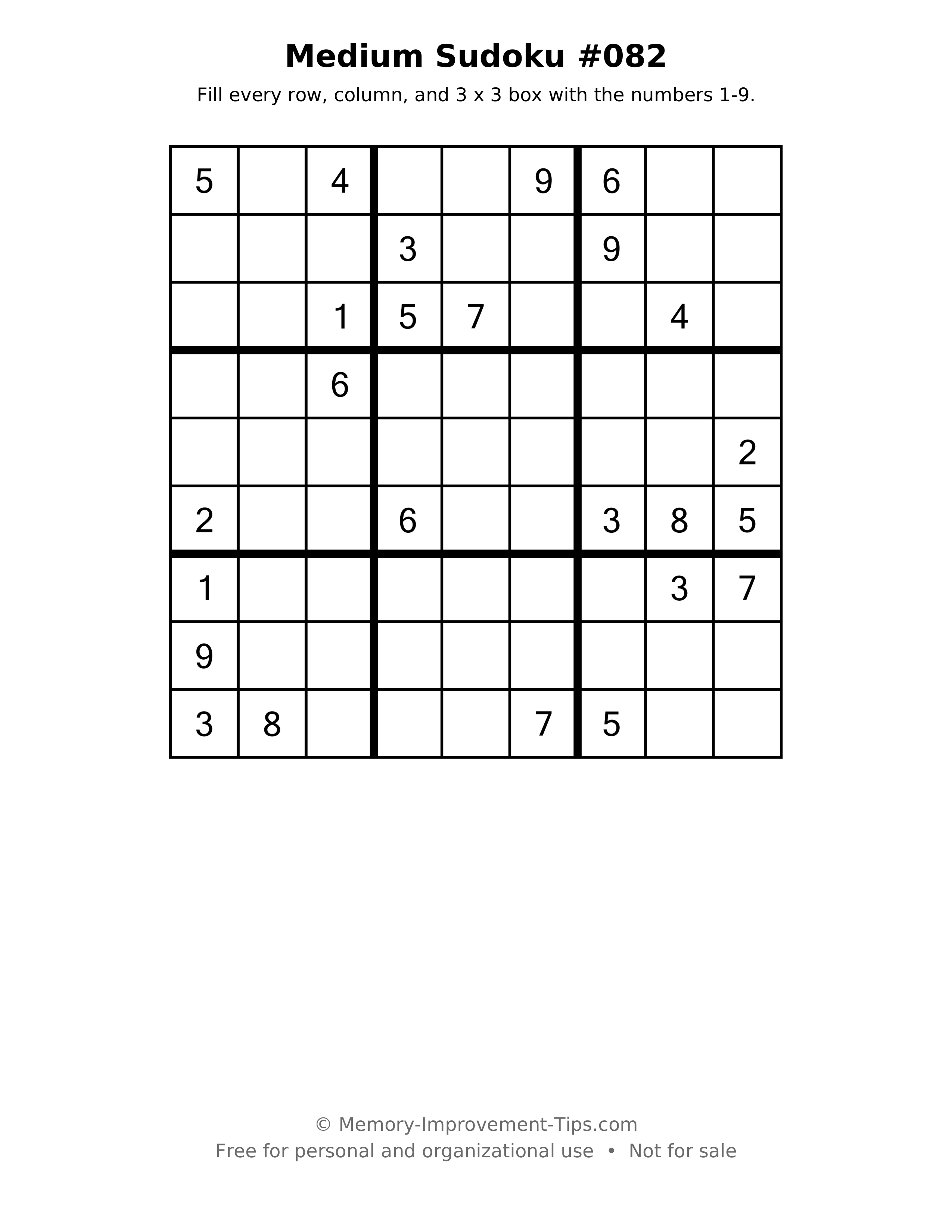 Printable puzzle: Medium Sudoku #082