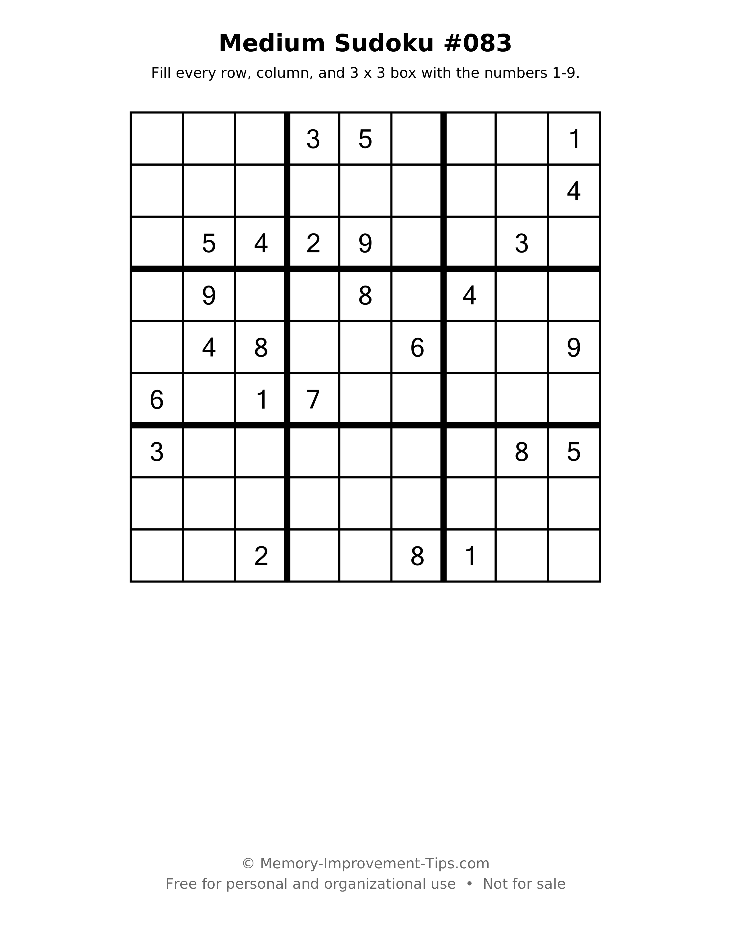 Printable puzzle: Medium Sudoku #083