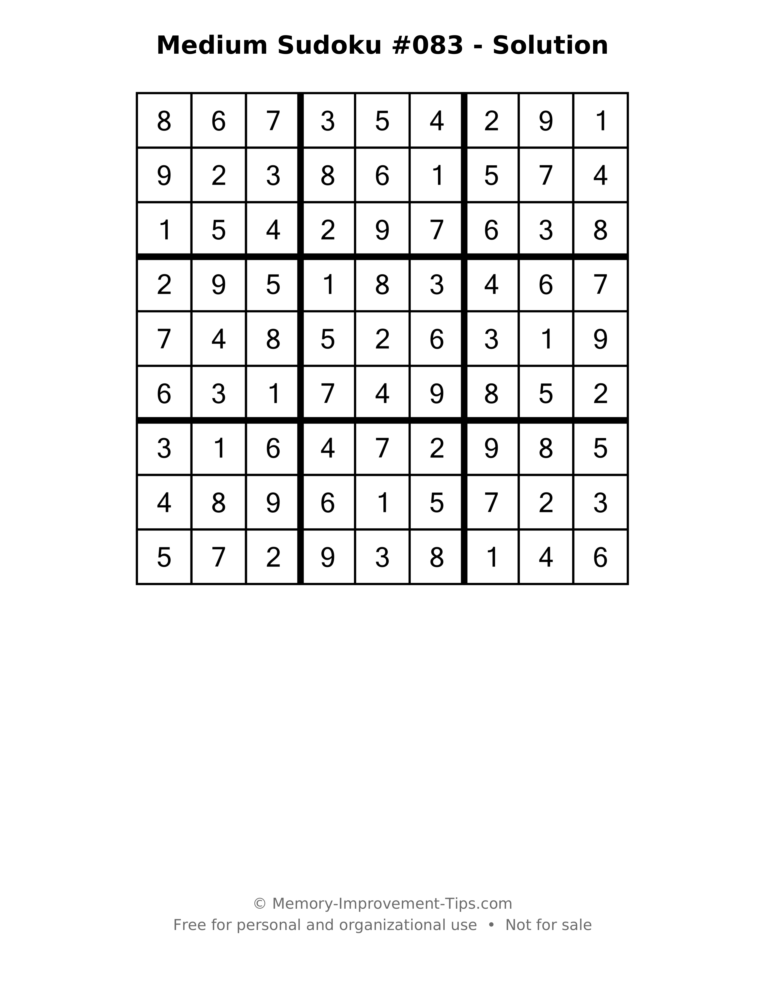 Printable solution: Medium Sudoku #083 - Solution