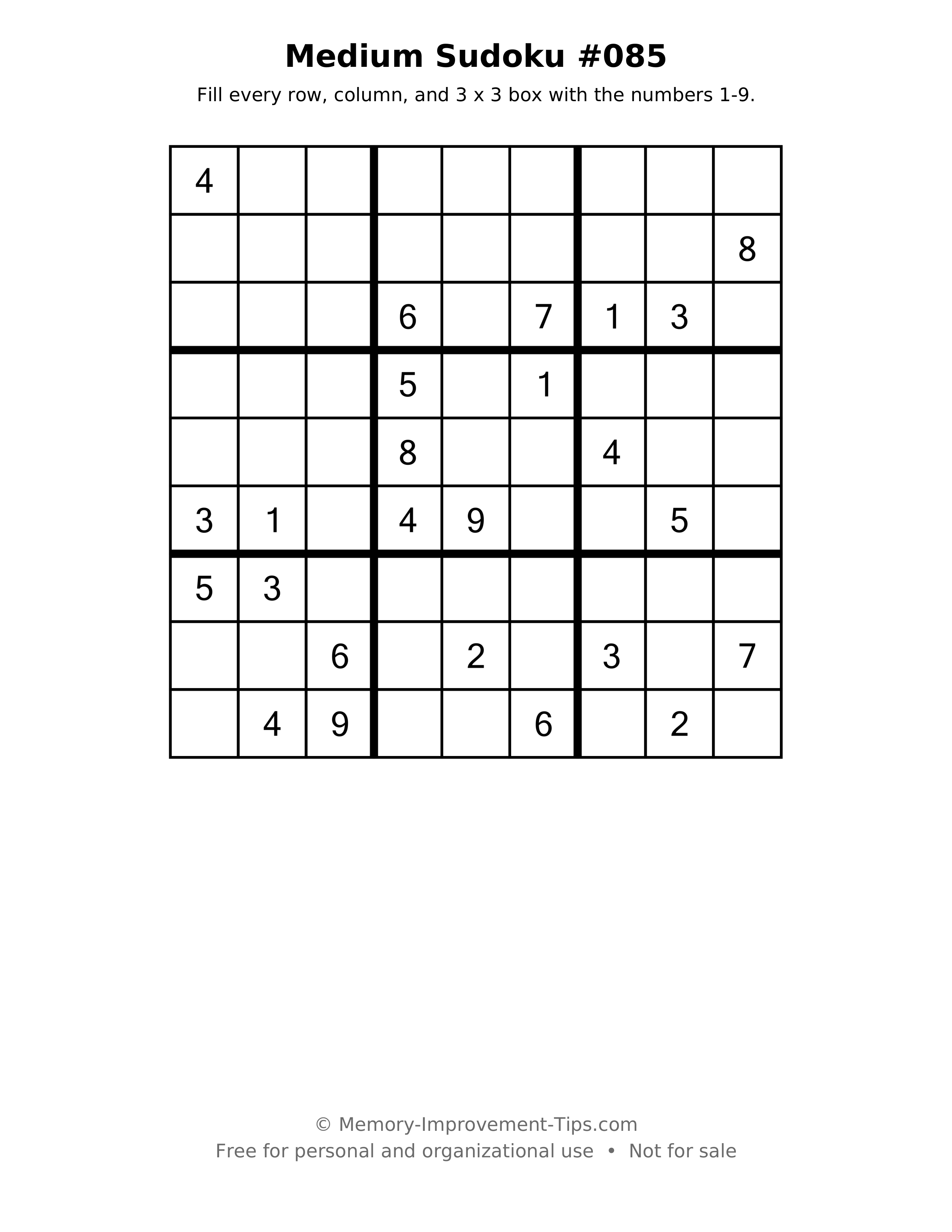 Printable puzzle: Medium Sudoku #085