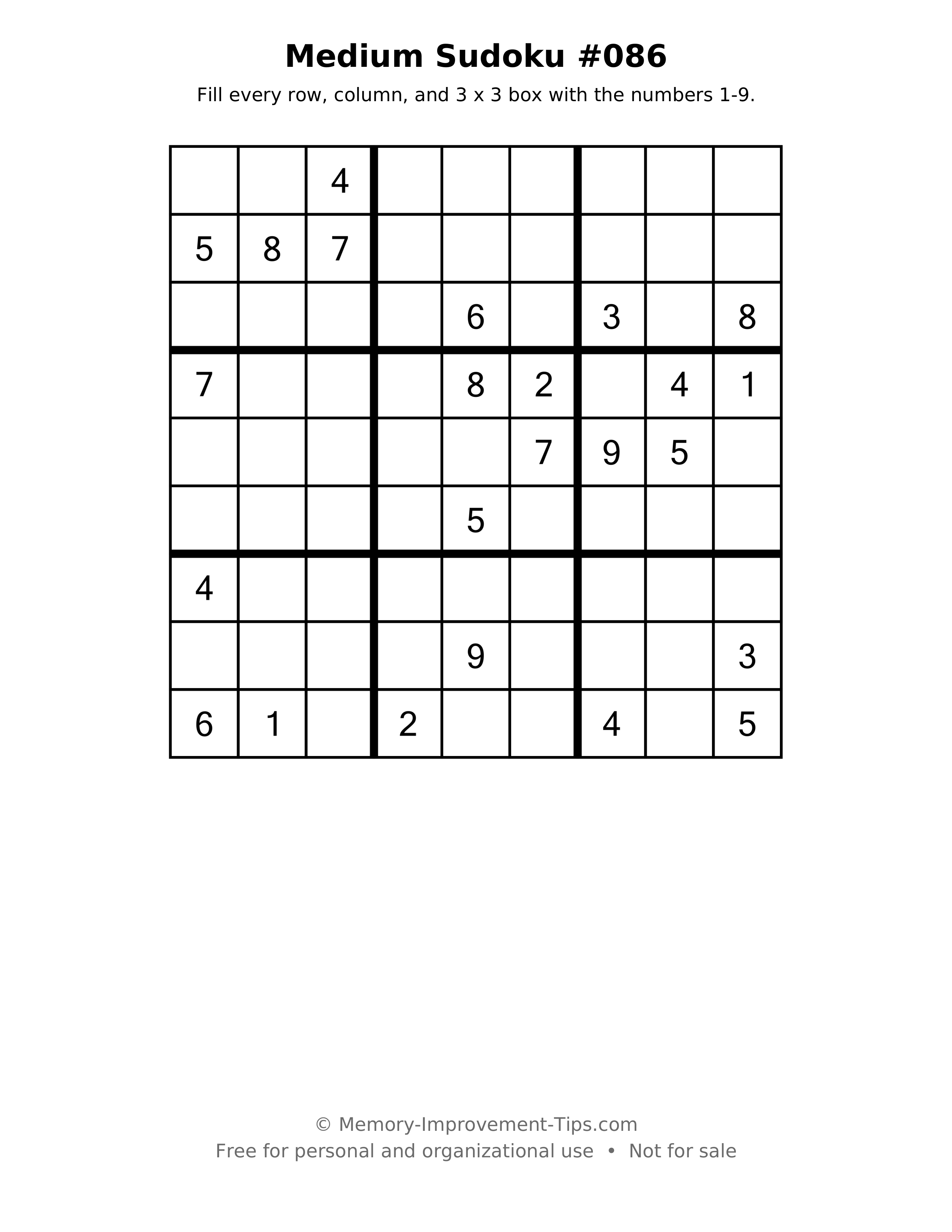 Printable puzzle: Medium Sudoku #086