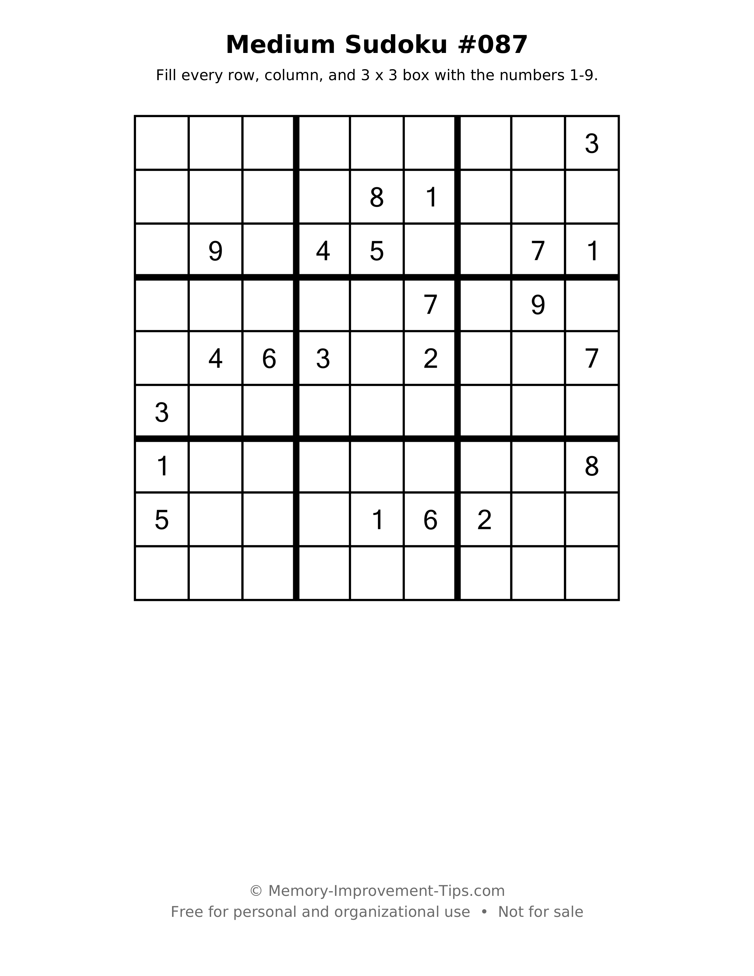 Printable puzzle: Medium Sudoku #087