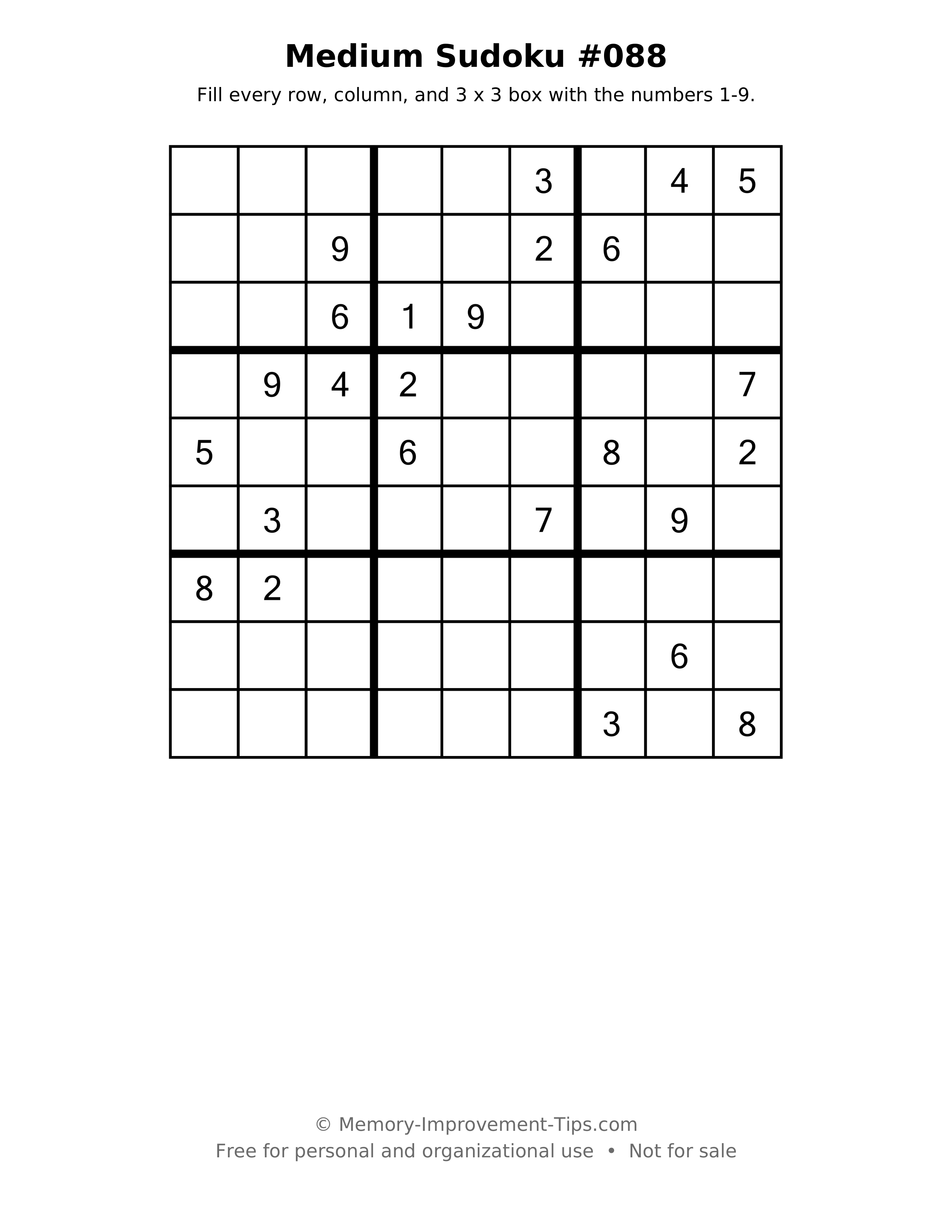Printable puzzle: Medium Sudoku #088