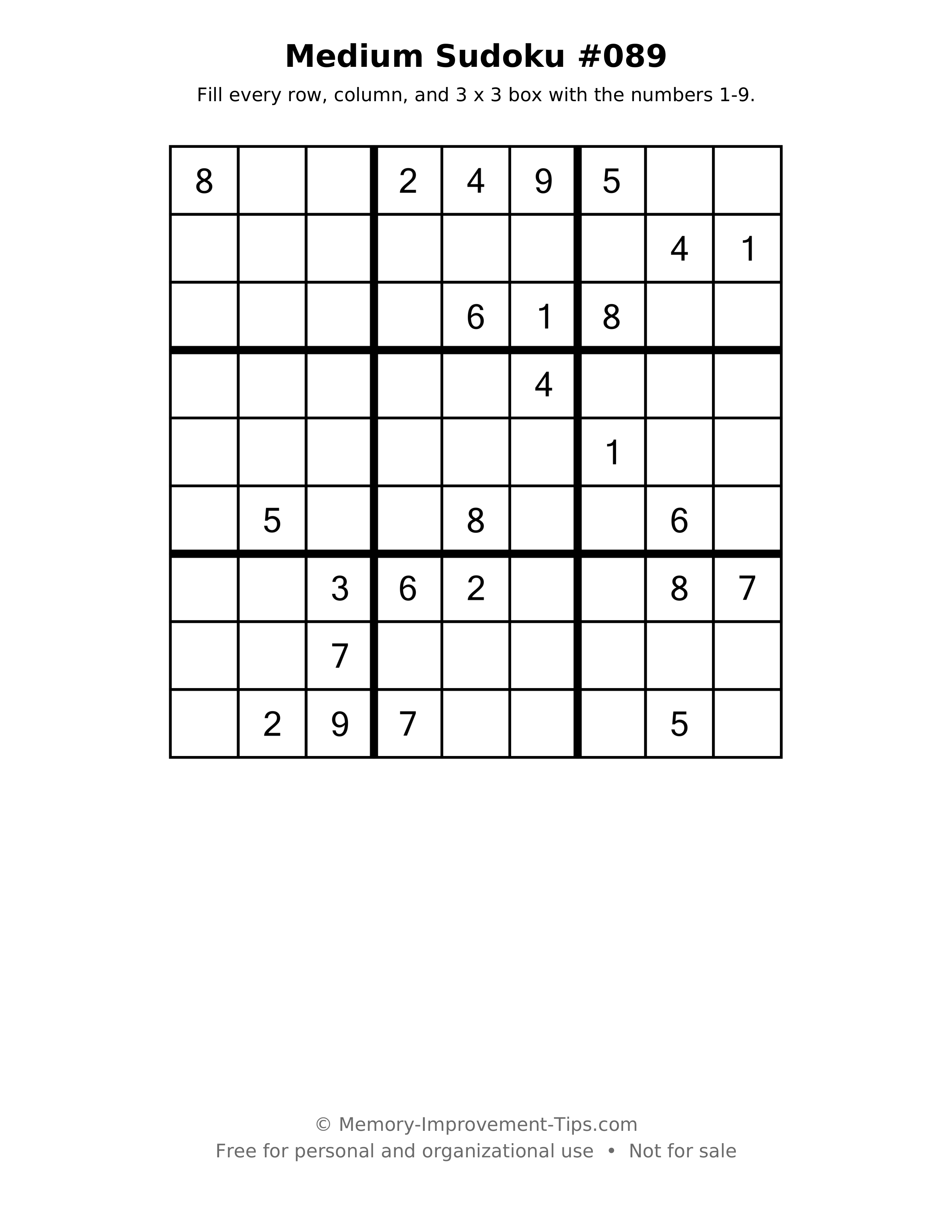 Printable puzzle: Medium Sudoku #089