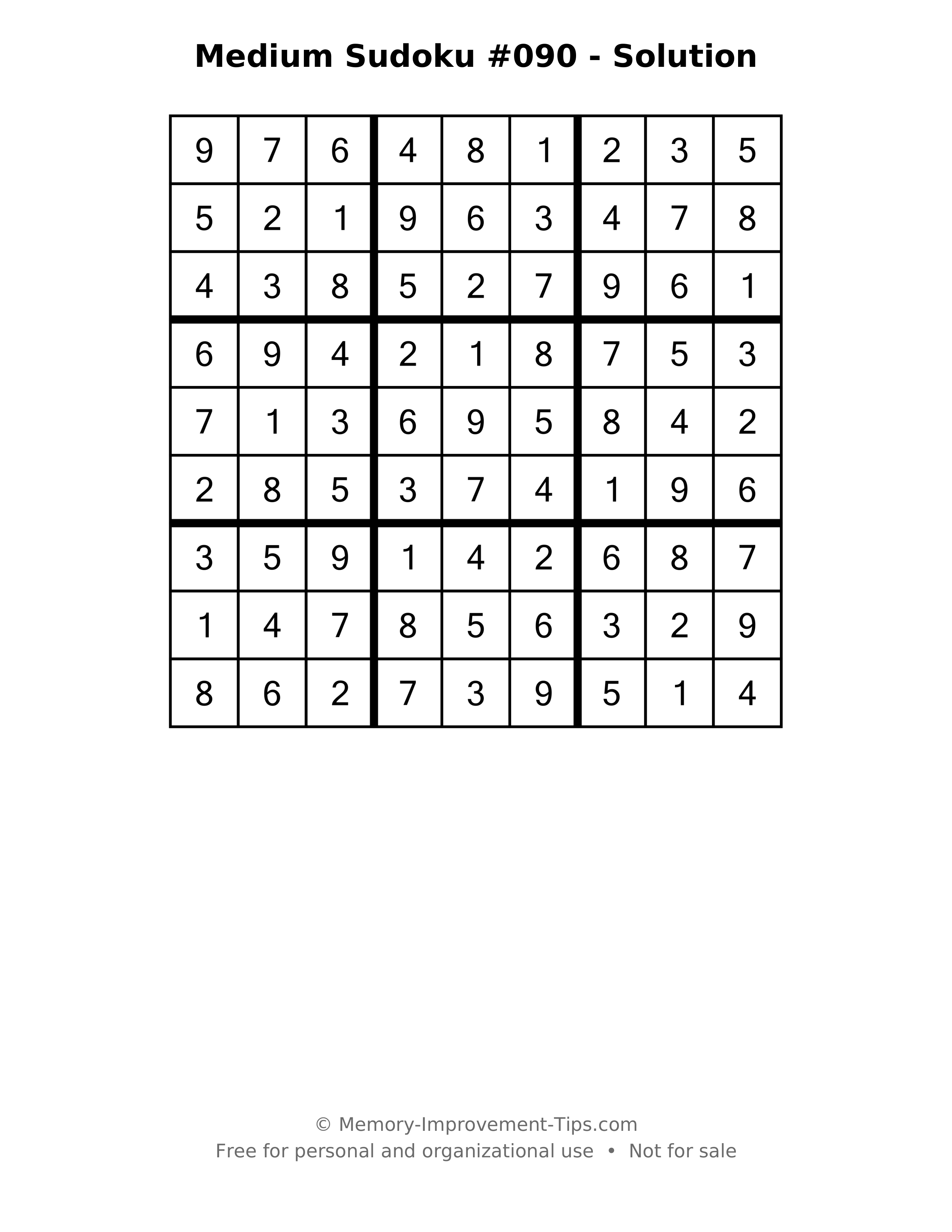 Printable solution: Medium Sudoku #090 - Solution