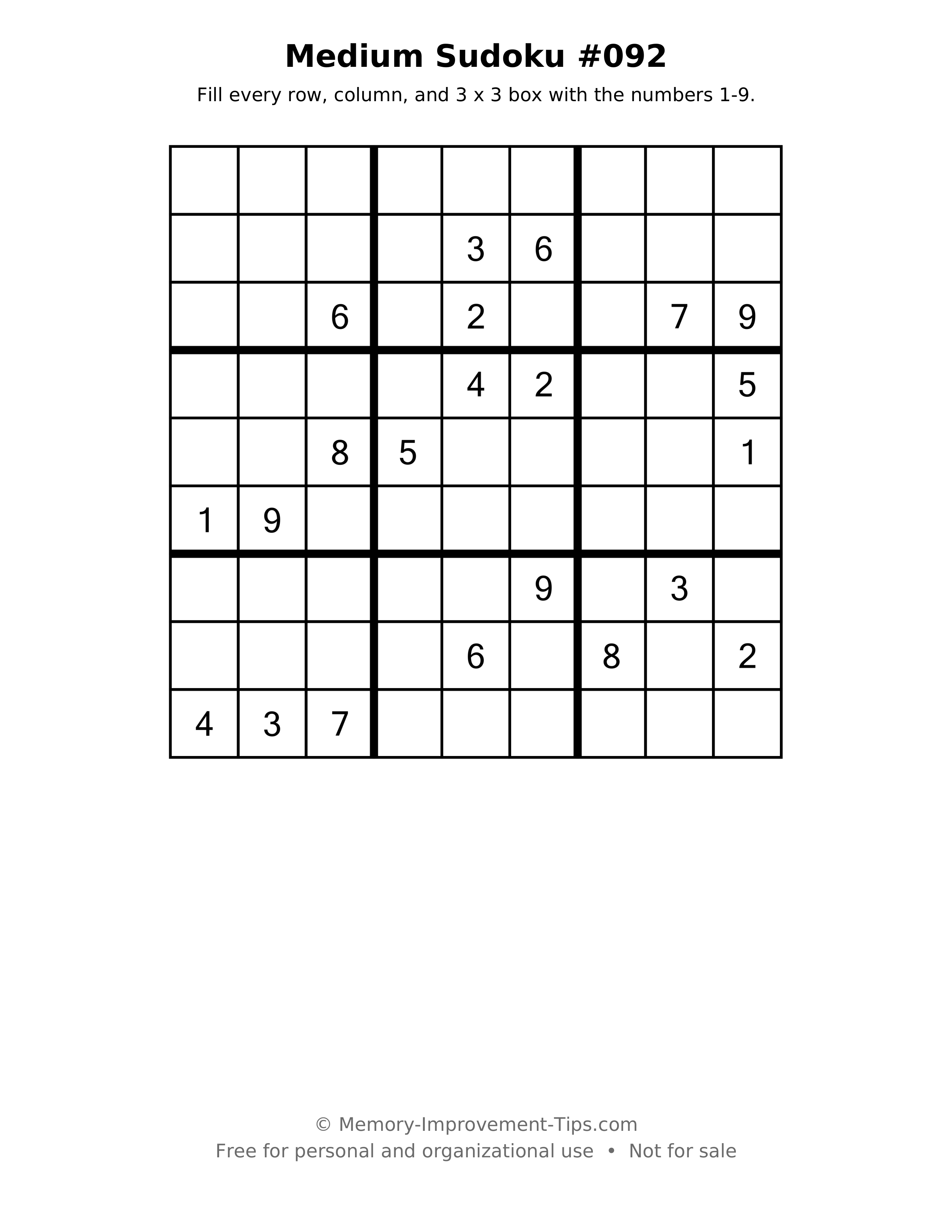 Printable puzzle: Medium Sudoku #092