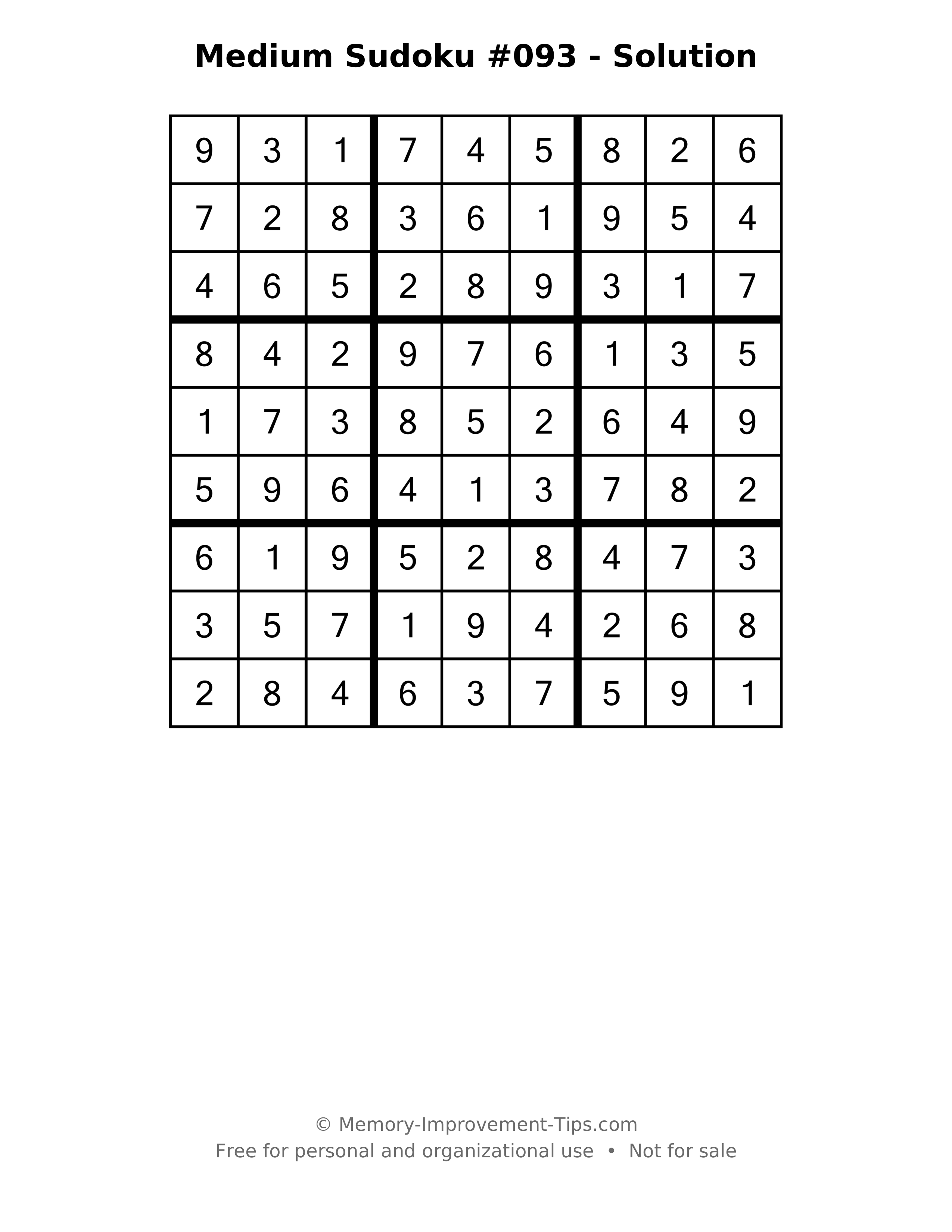 Printable solution: Medium Sudoku #093 - Solution