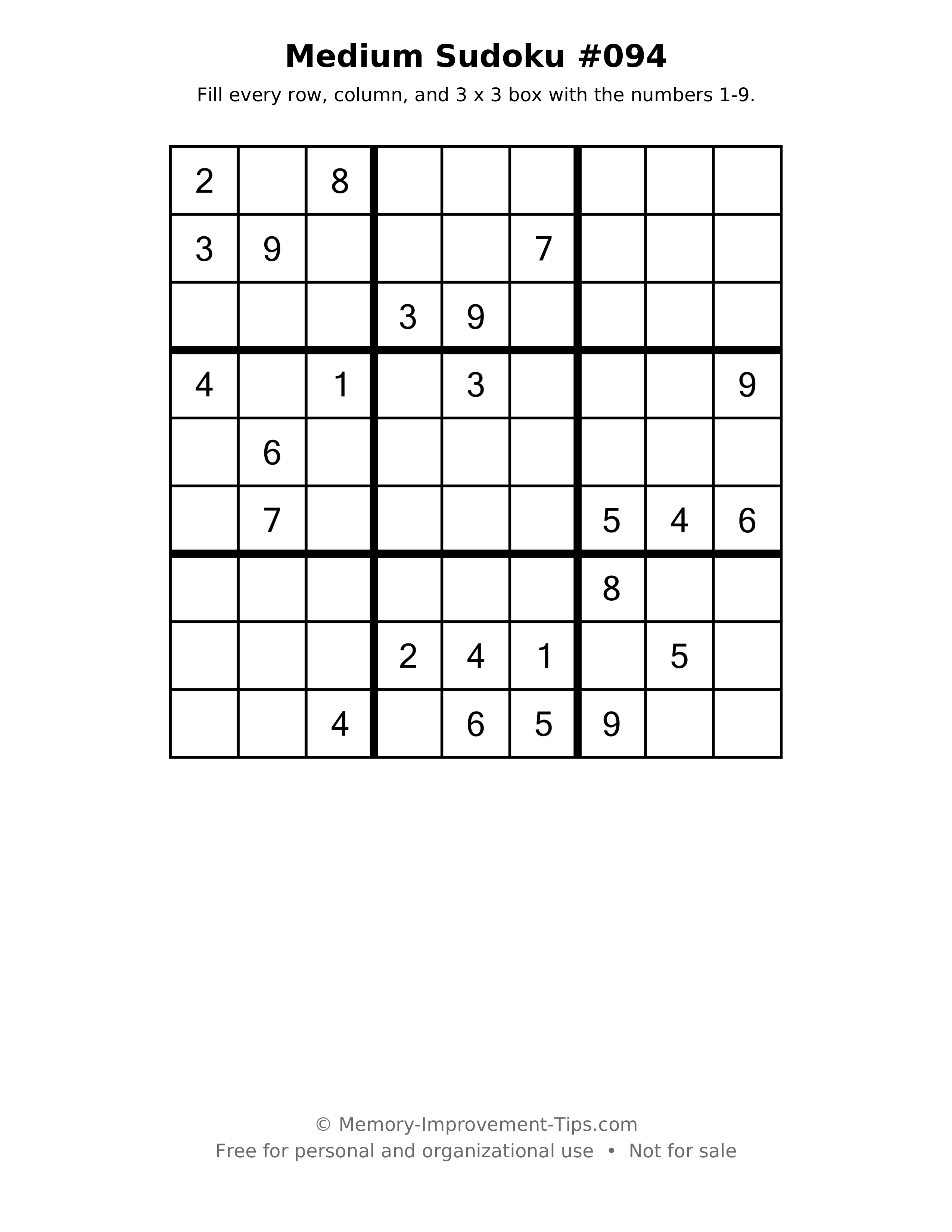 Printable puzzle: Medium Sudoku #094