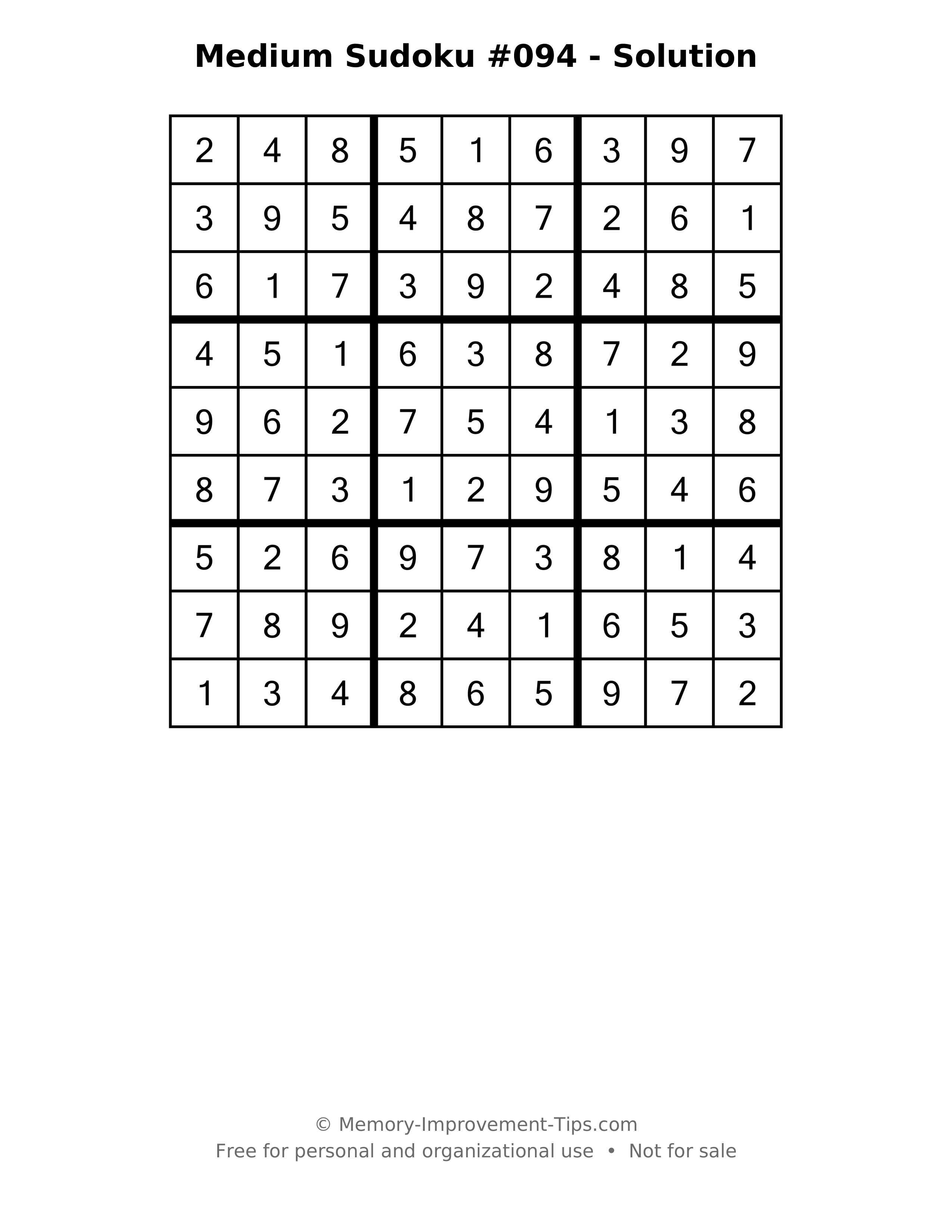 Printable solution: Medium Sudoku #094 - Solution