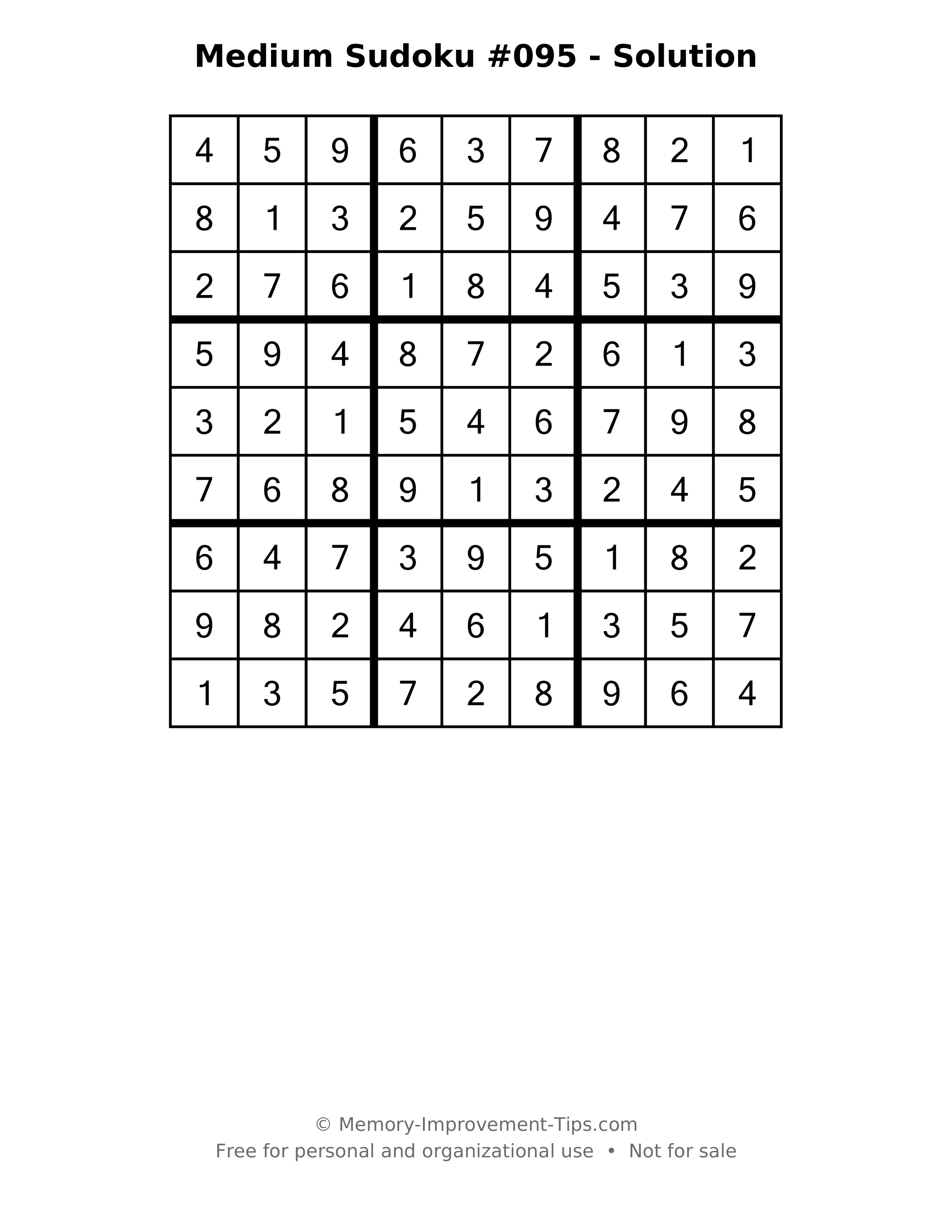 Printable solution: Medium Sudoku #095 - Solution