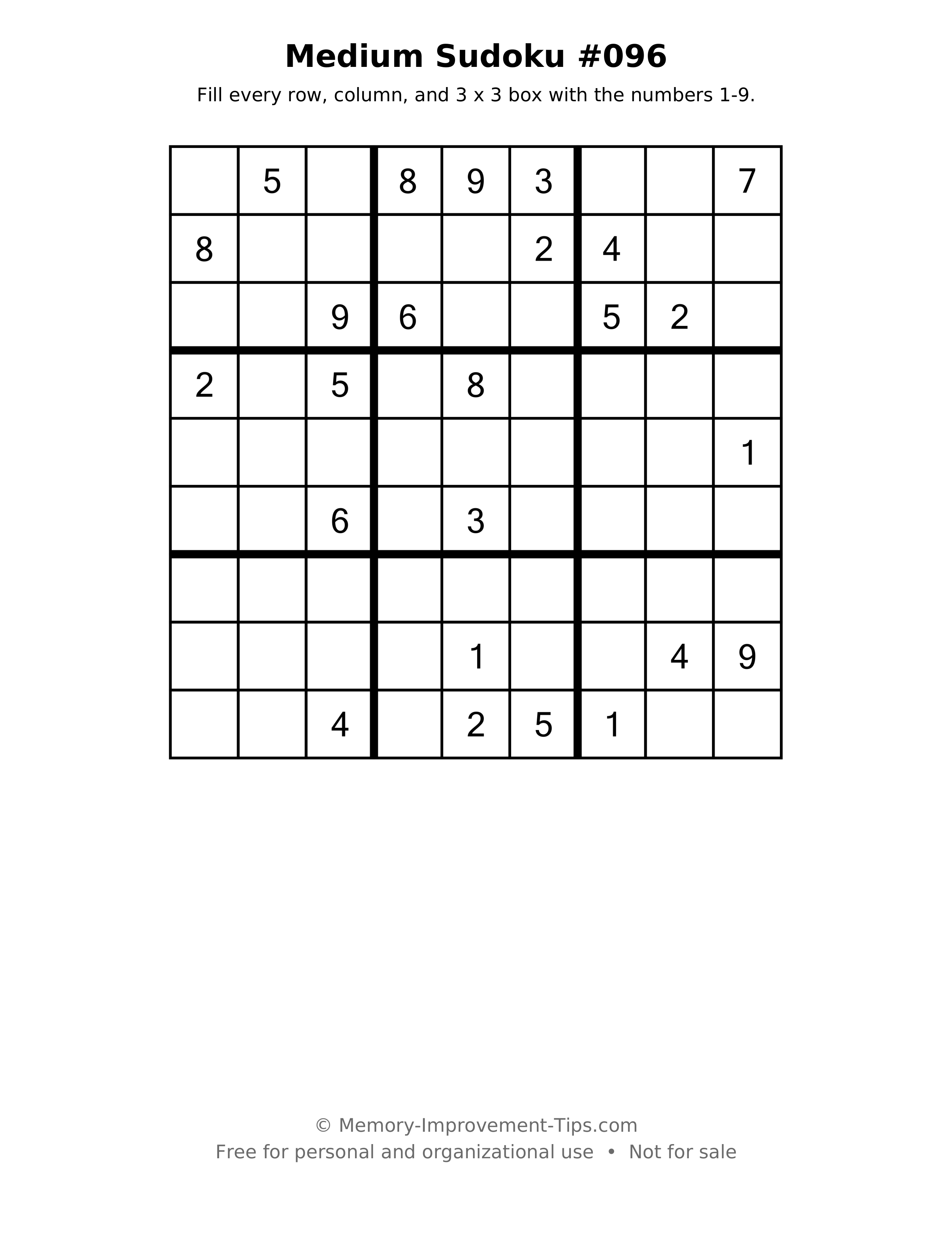 Printable puzzle: Medium Sudoku #096