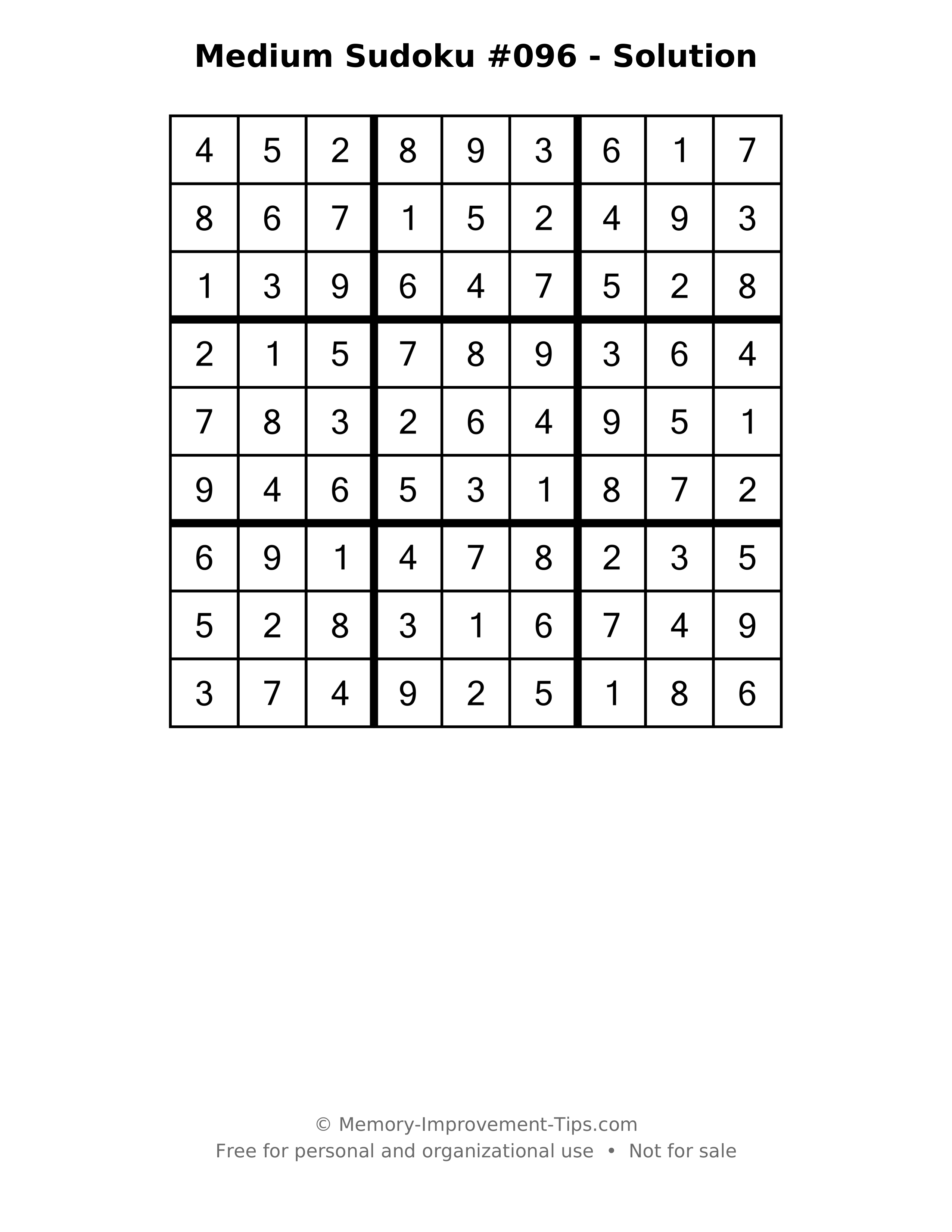 Printable solution: Medium Sudoku #096 - Solution
