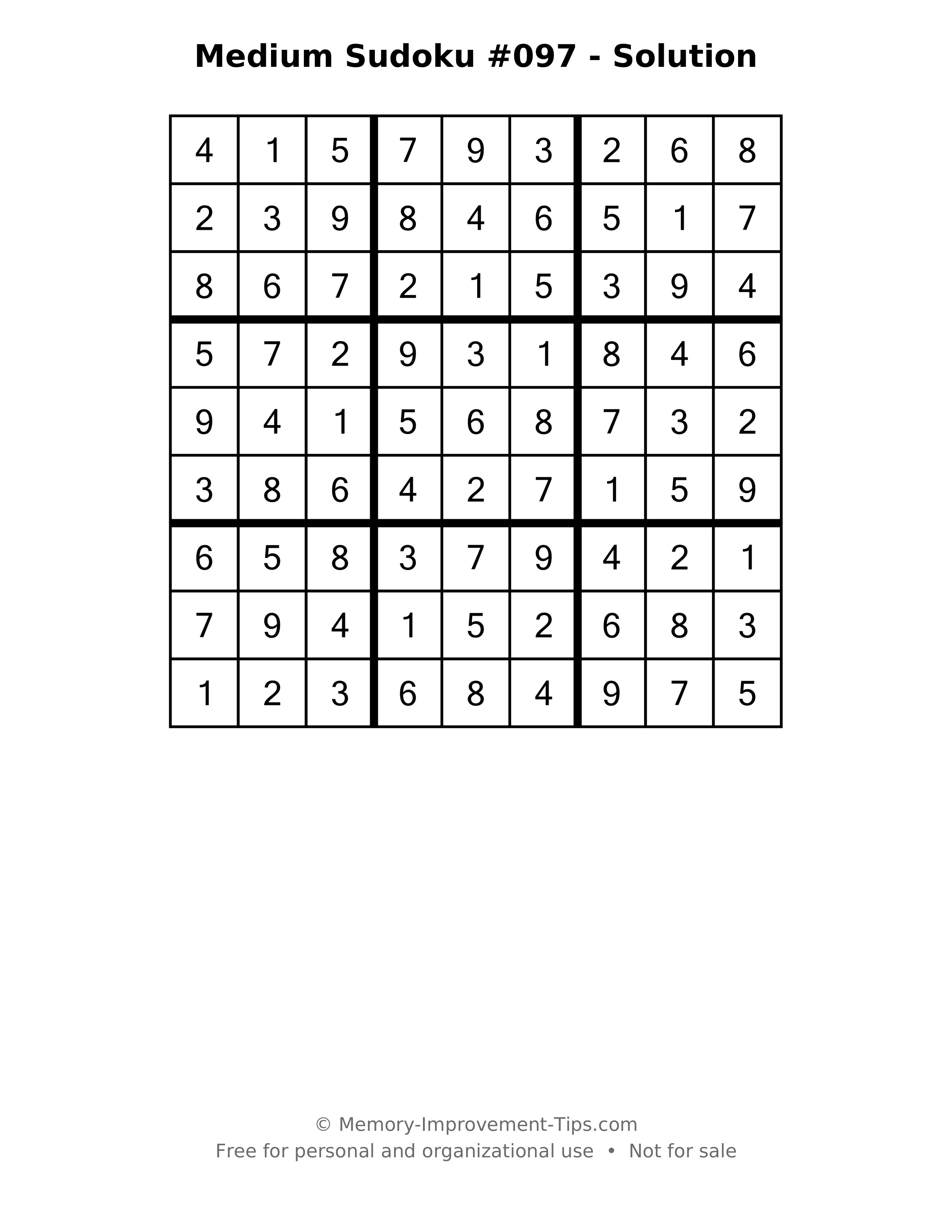 Printable solution: Medium Sudoku #097 - Solution