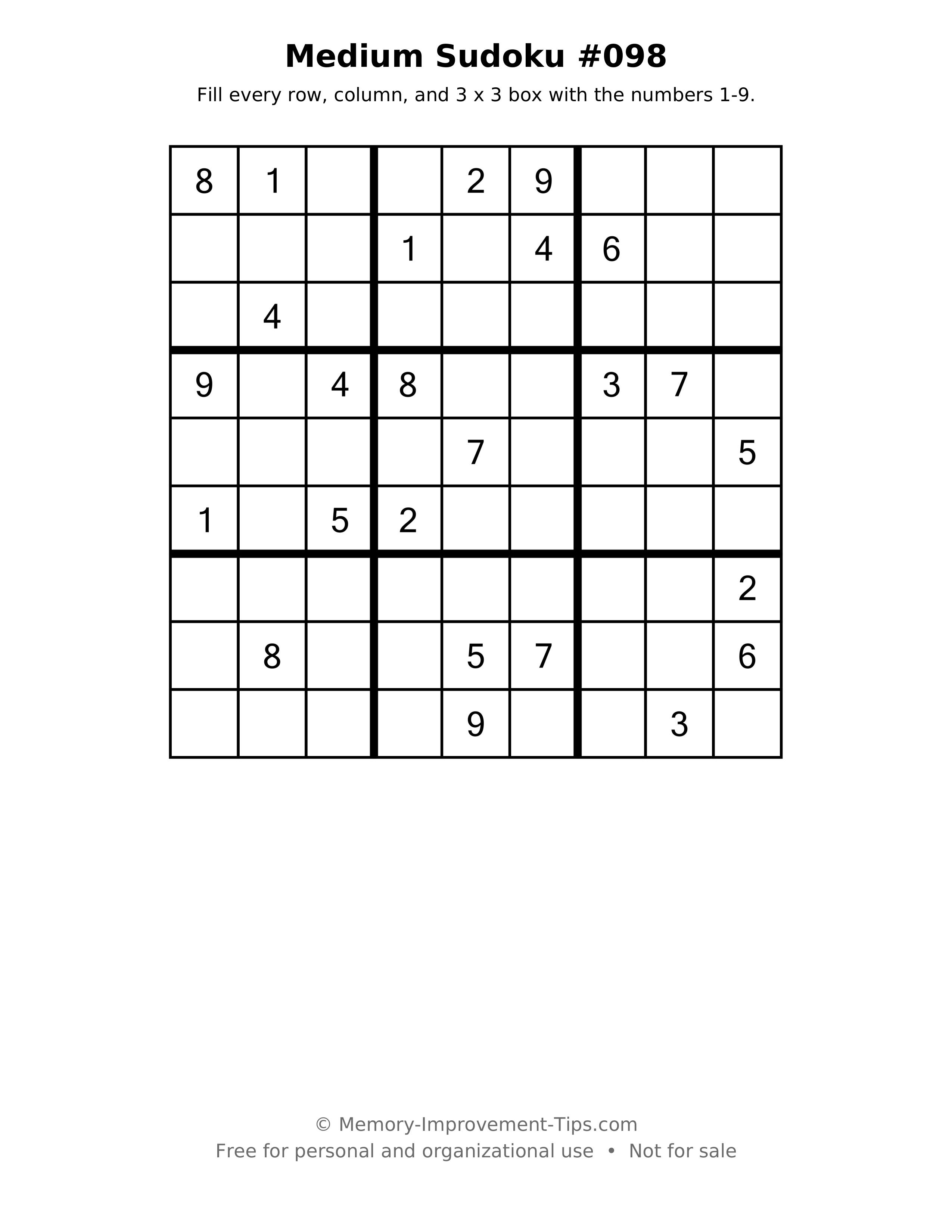 Printable puzzle: Medium Sudoku #098