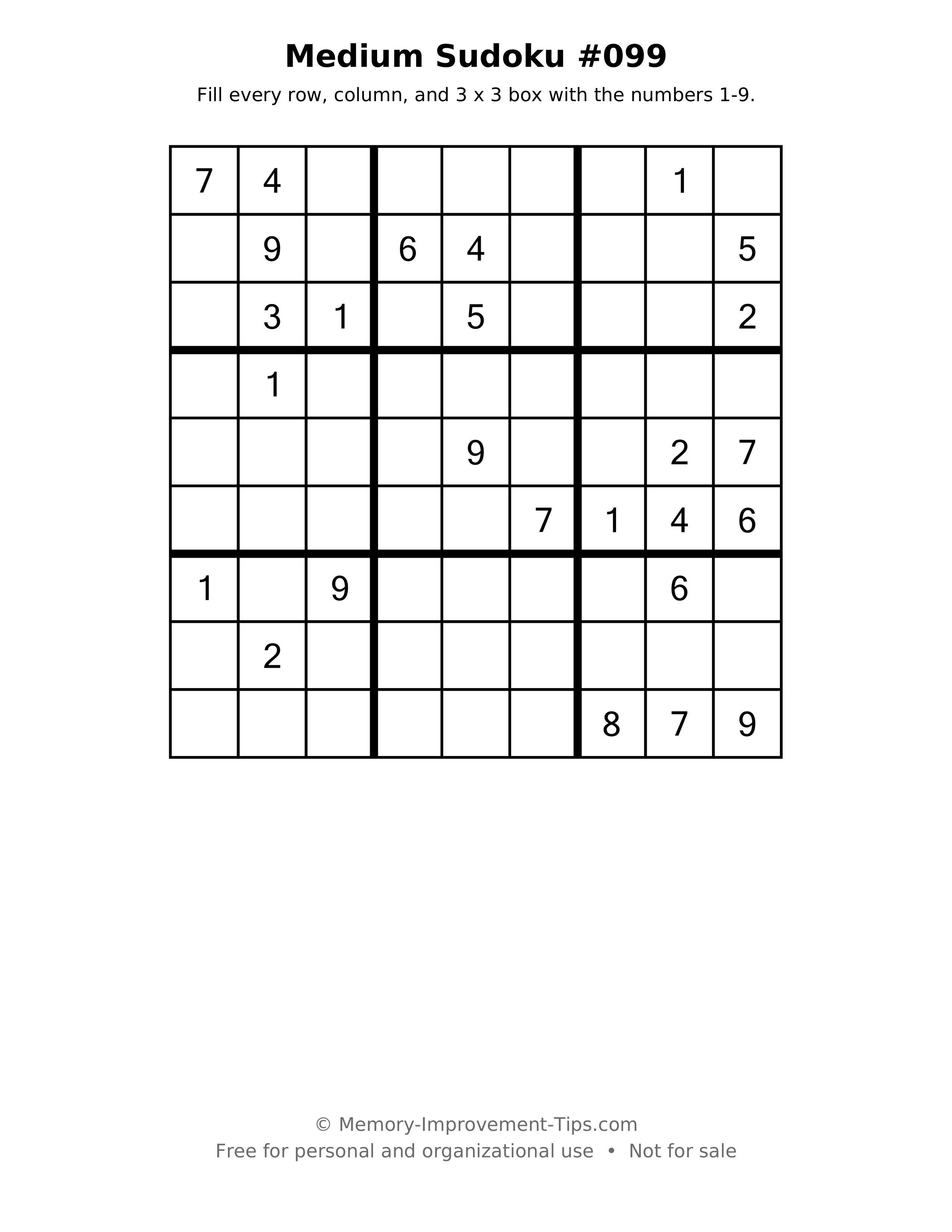 Printable puzzle: Medium Sudoku #099