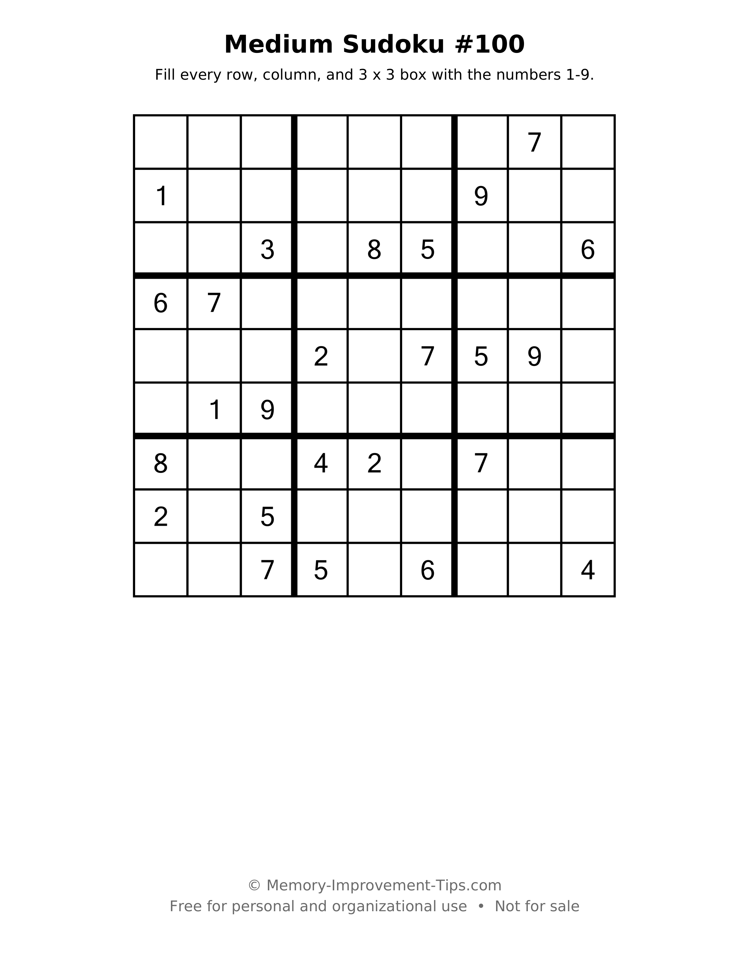 Printable puzzle: Medium Sudoku #100