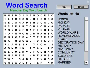 memorial day word search free brain game