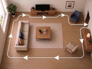 Illustration of following a mental route through a familiar room