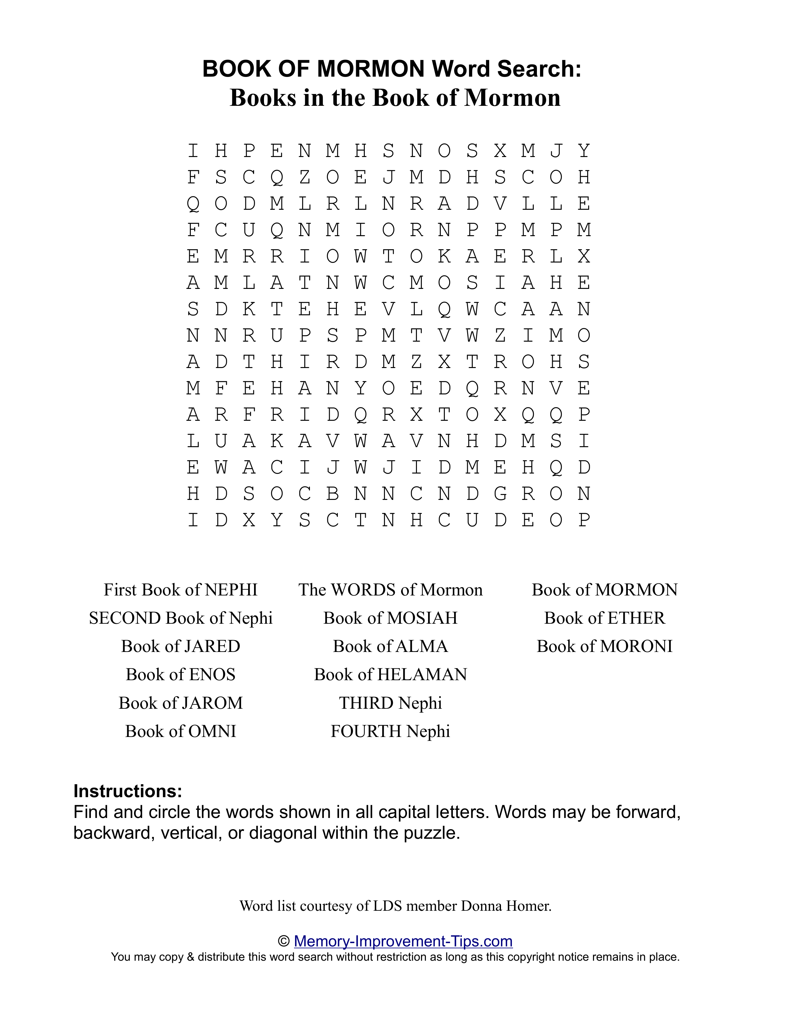 Books in the Book of Mormon Word Search printable puzzle