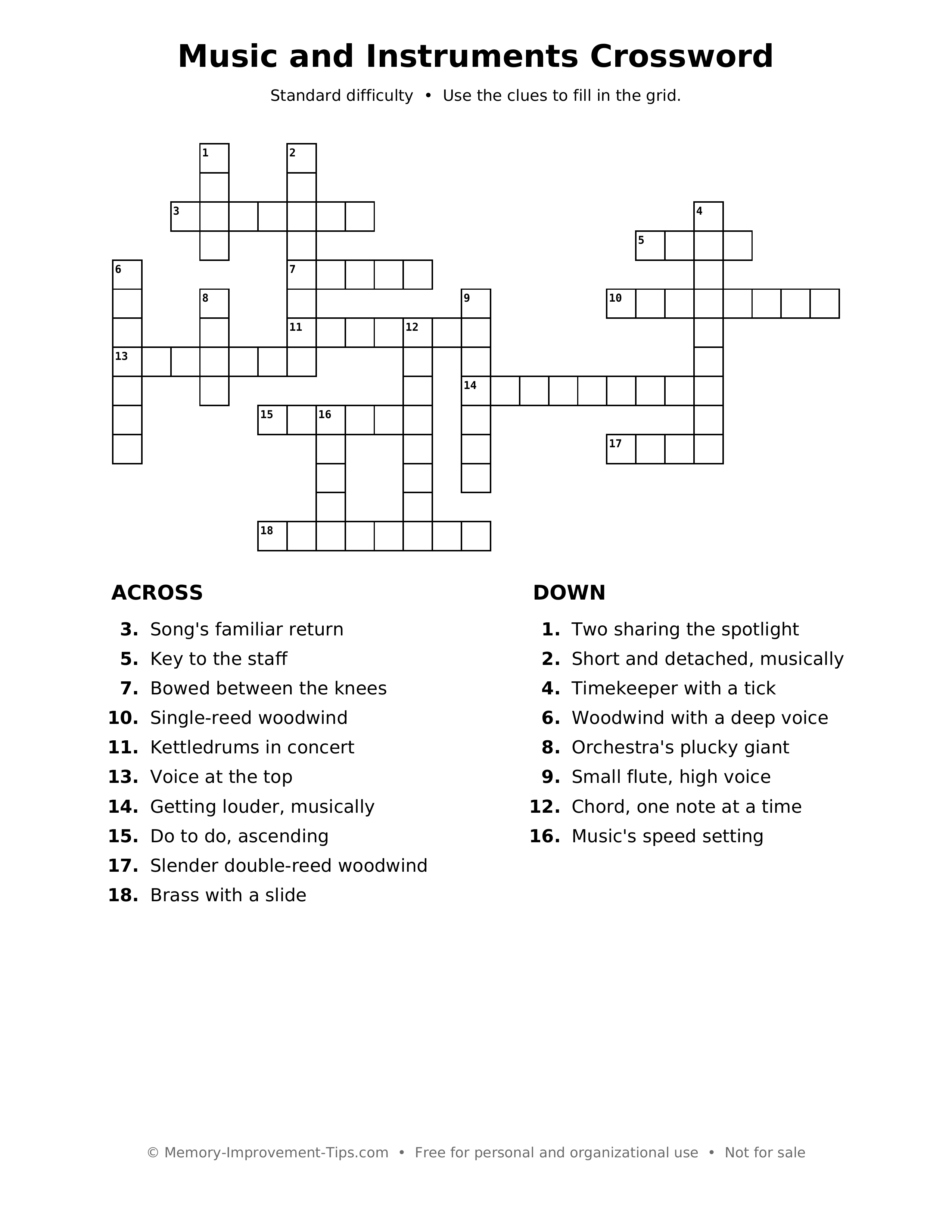 Printable puzzle: Music and Instruments Crossword