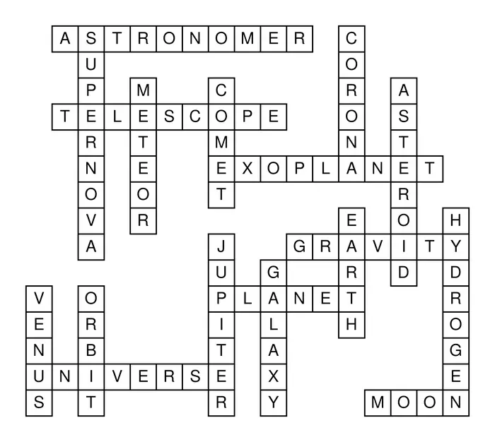 Outer Space Crossword Puzzle Solution