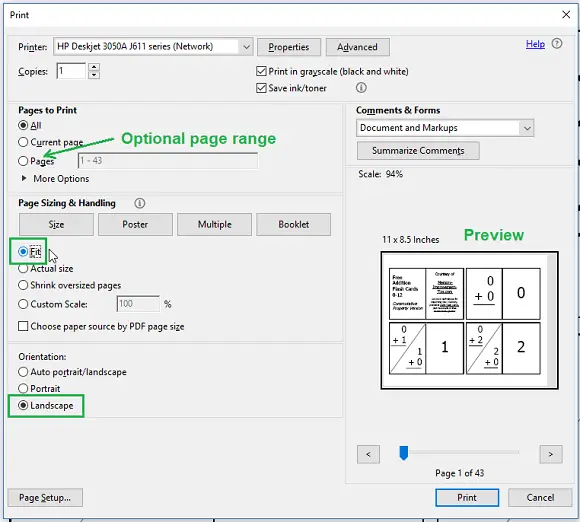 pdf print settings