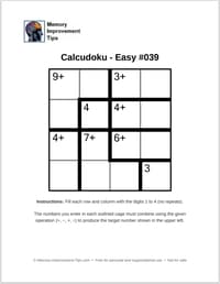Easy Calcudoku Printable Puzzle easy printable Calcudoku puzzle