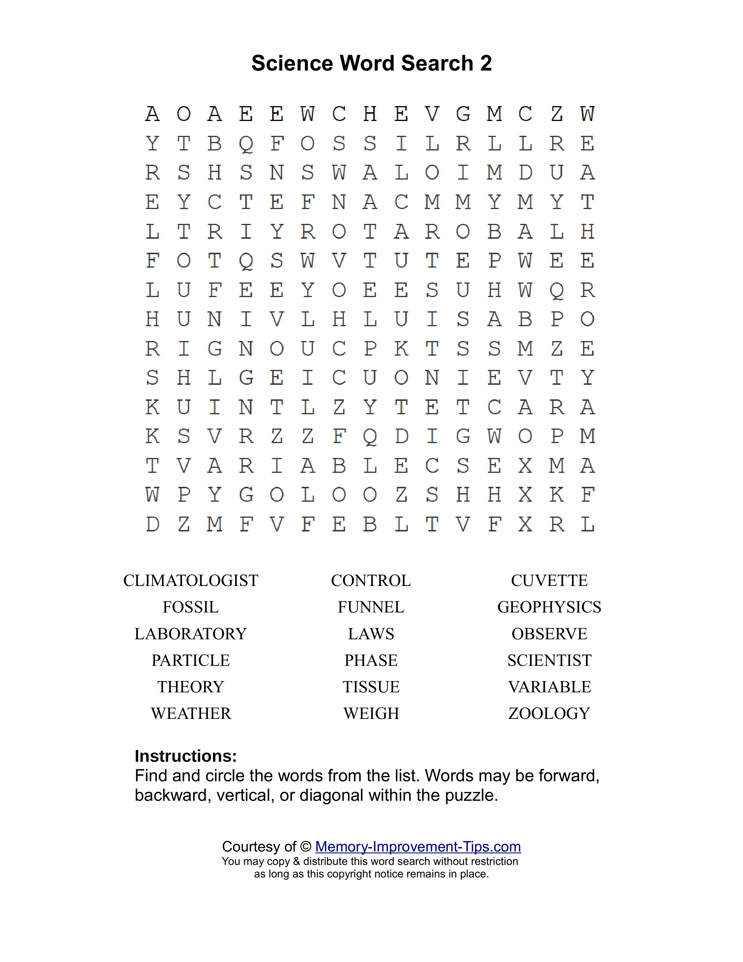 Science 2 word search printable puzzle
