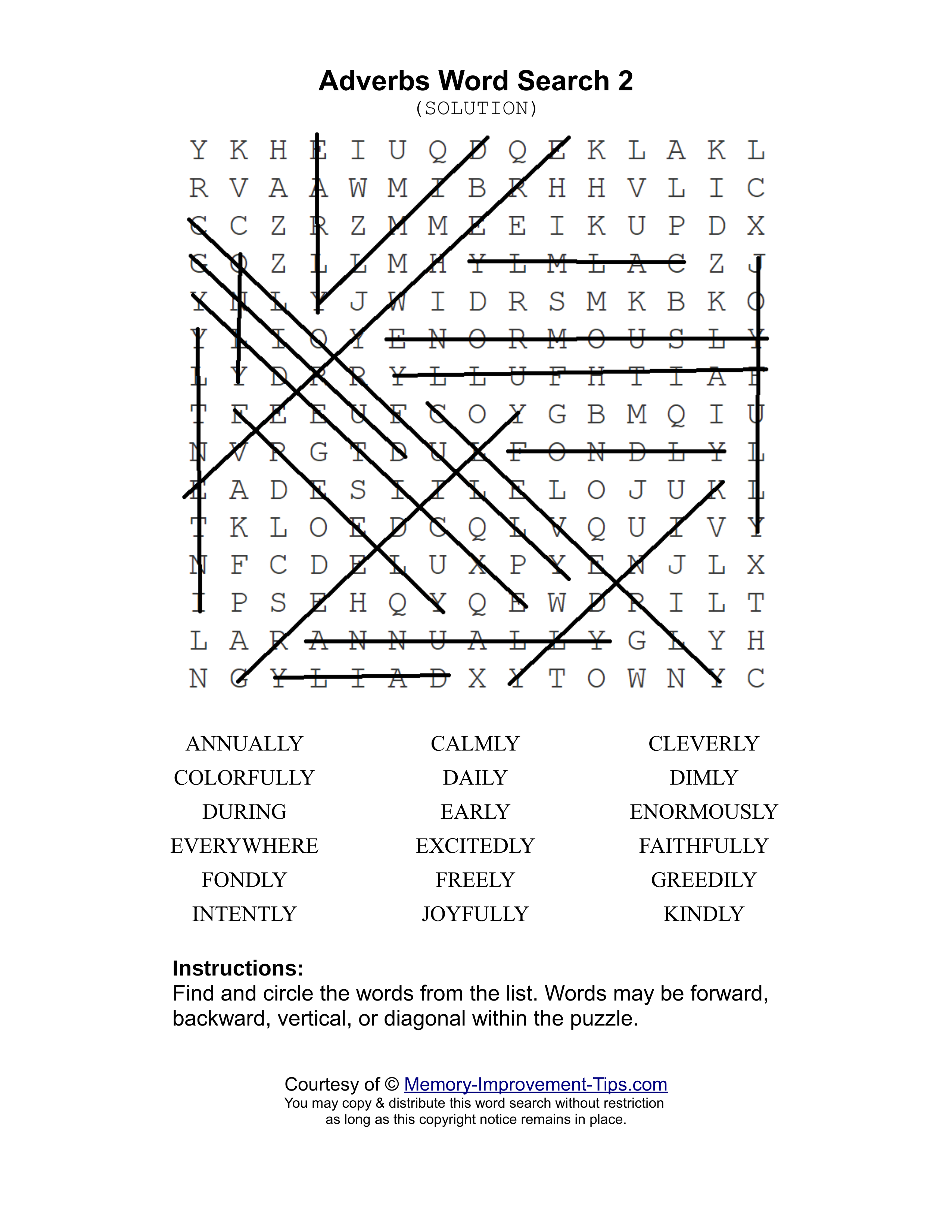 Adverbs 2 word search printable solution