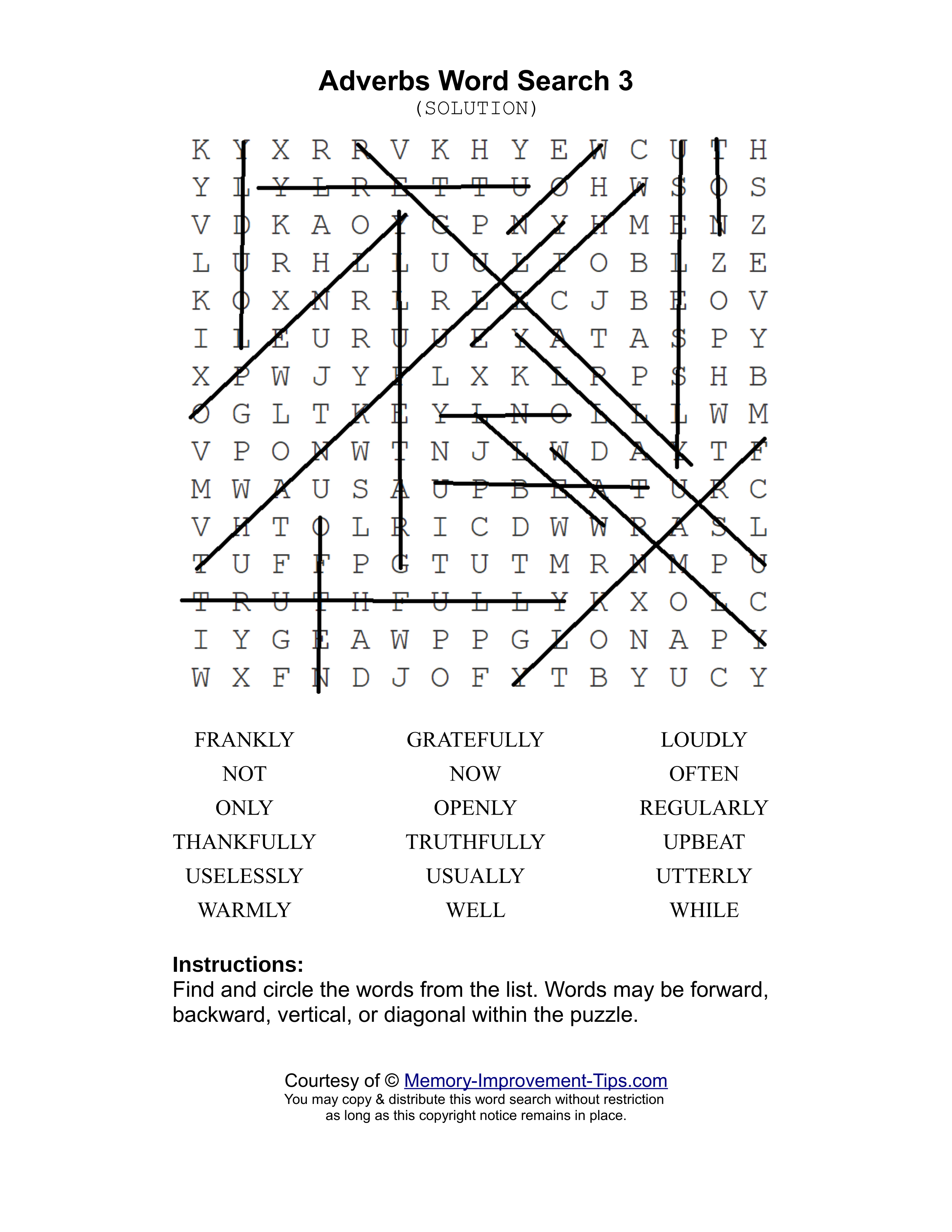 Adverbs 3 word search printable solution