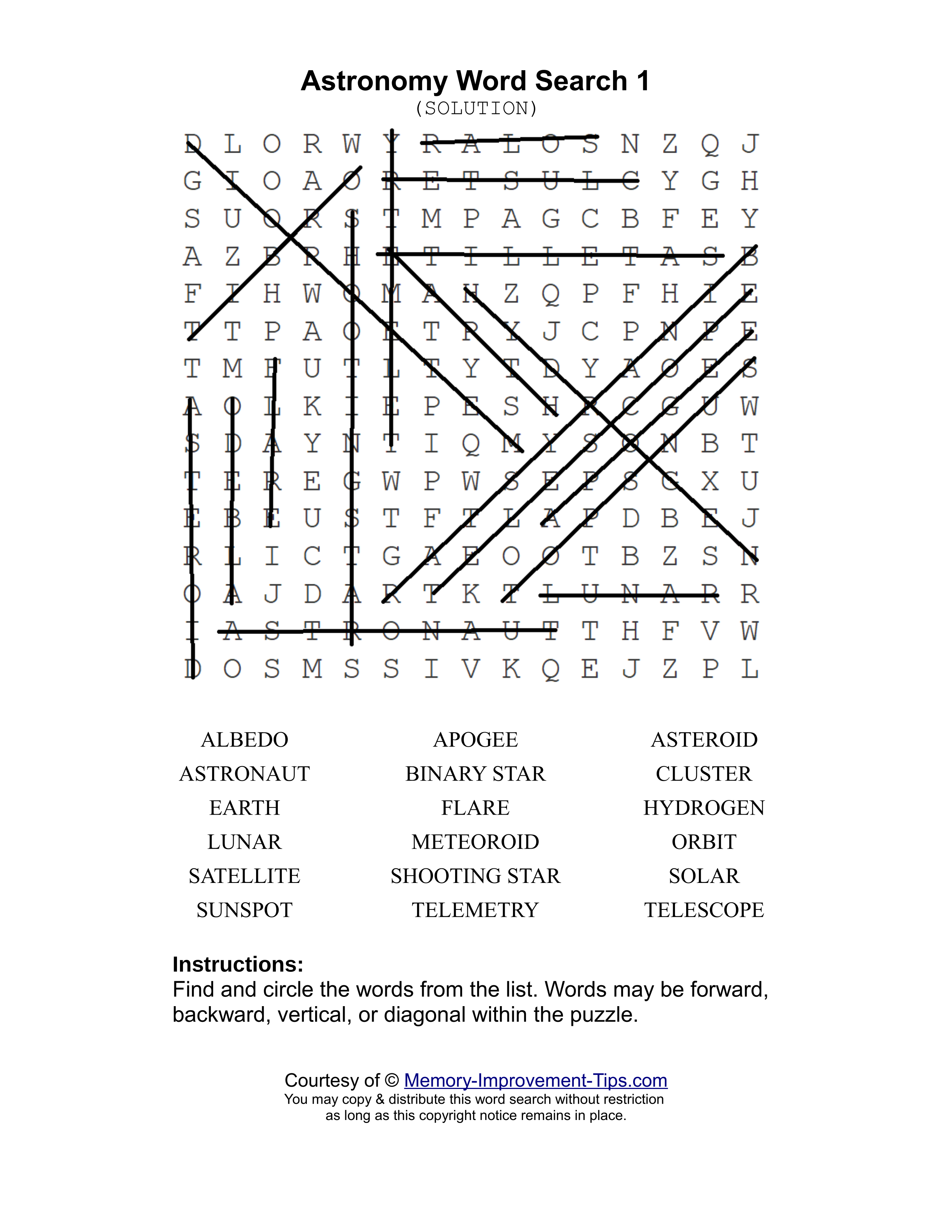 Astronomy 1 word search printable solution