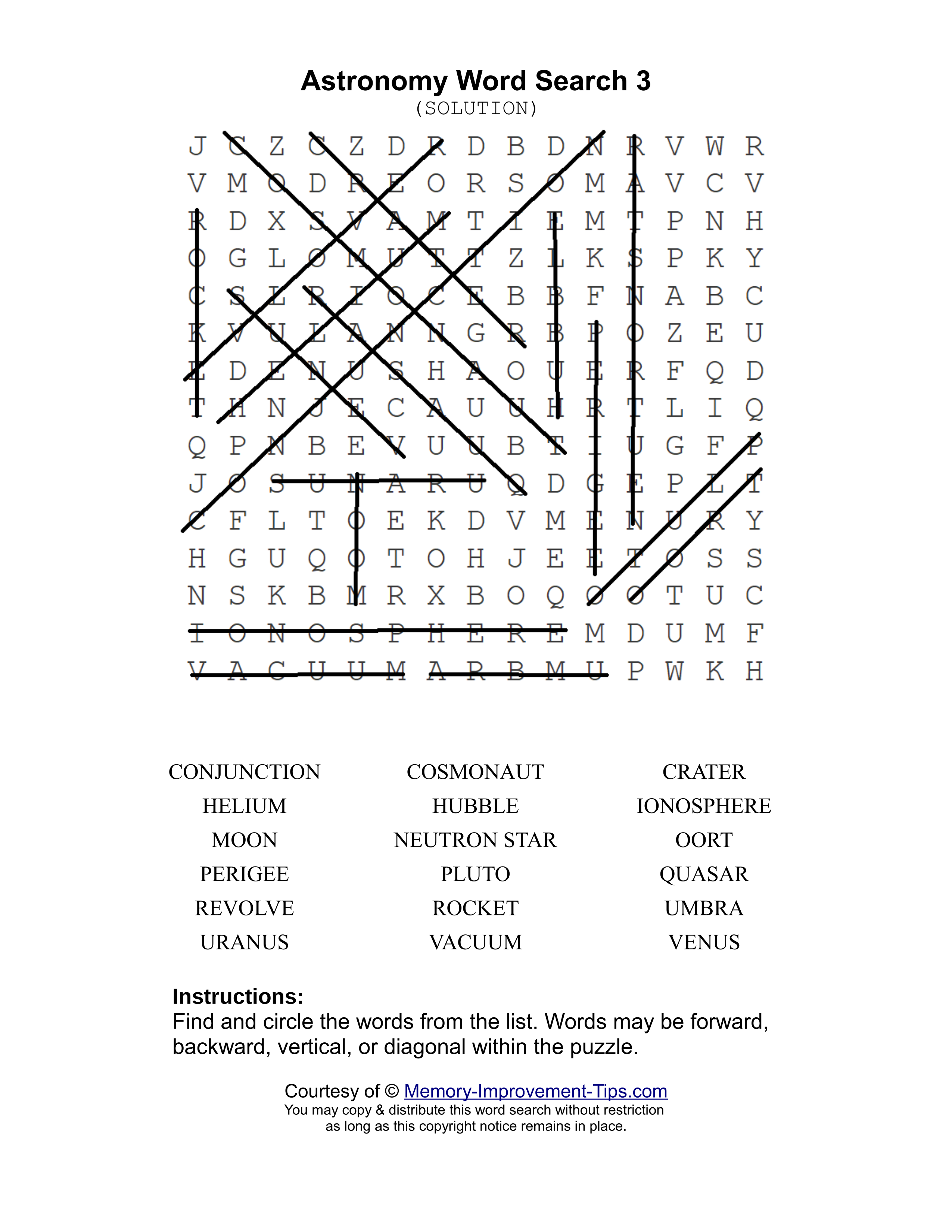 Astronomy 3 word search printable solution