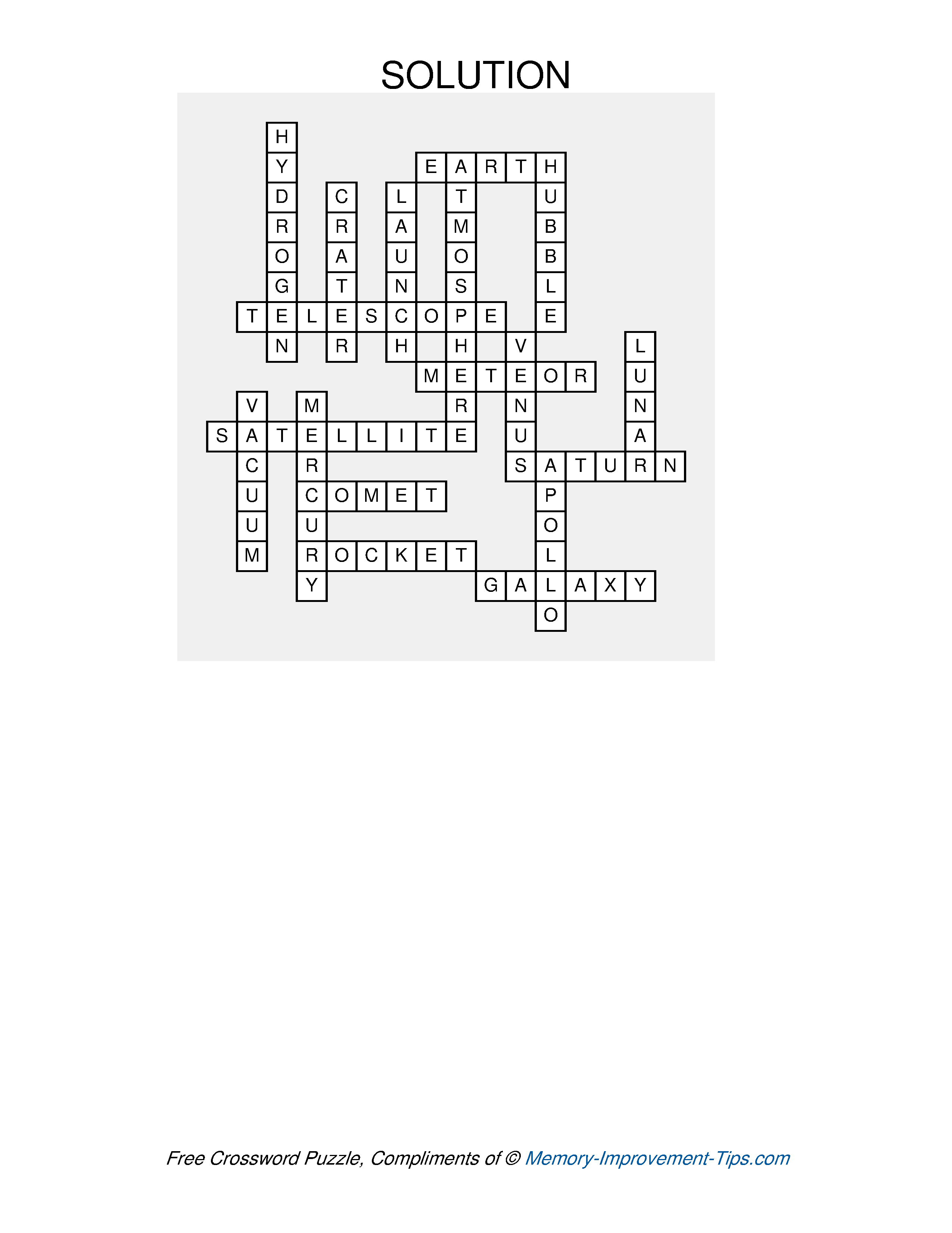 Answer key for the Astronomy Crossword Puzzle