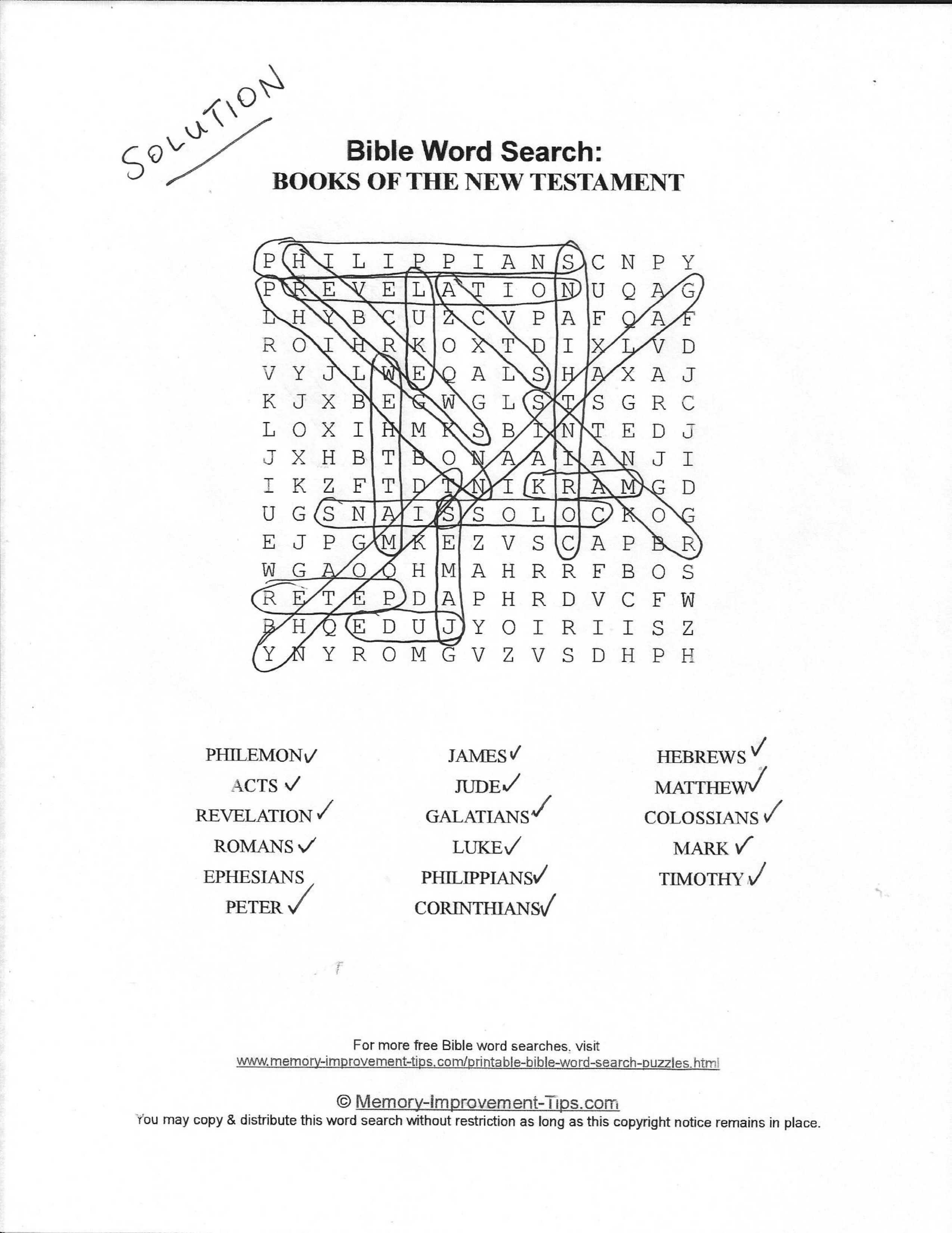 Books of the New Testament Bible word search printable solution