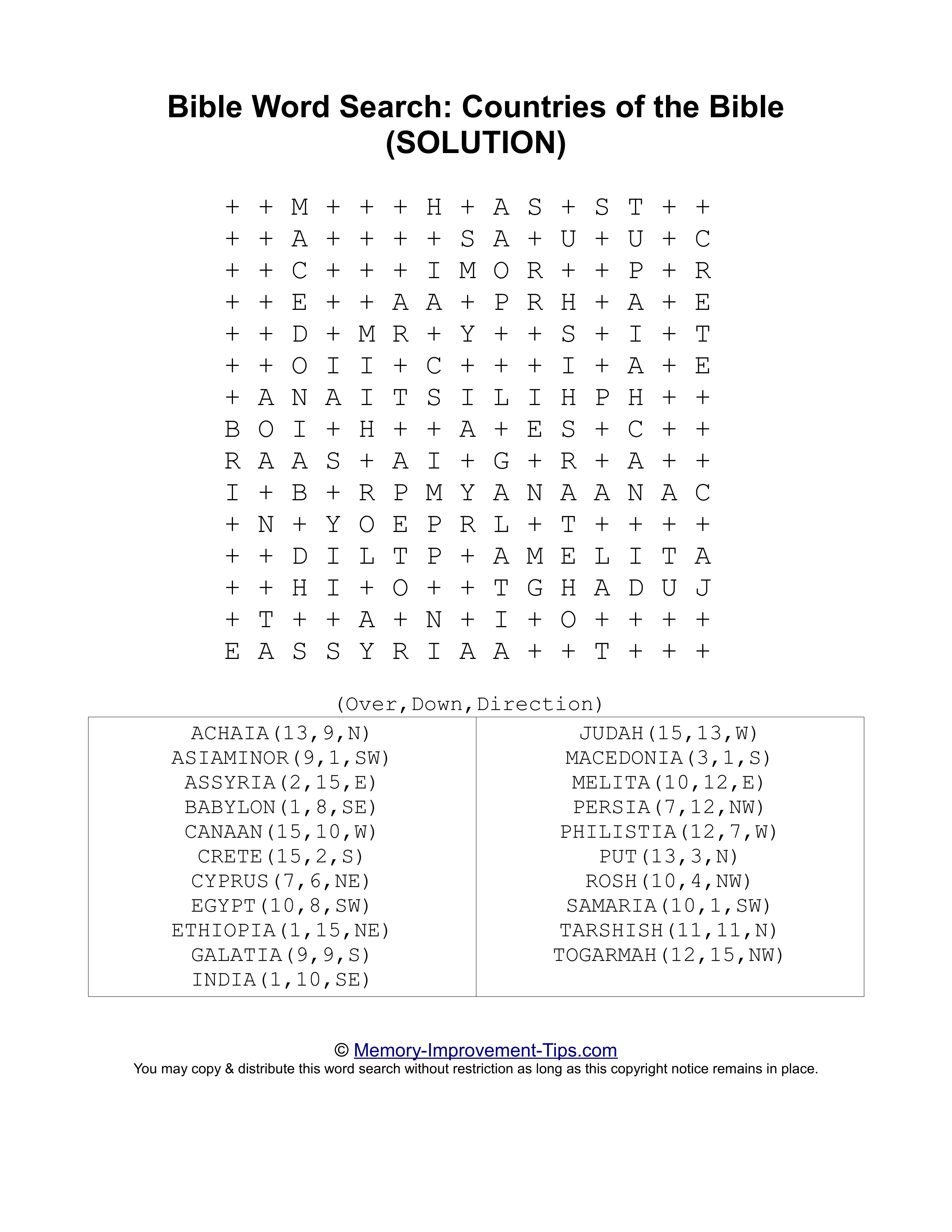 Countries in the Bible word search printable solution