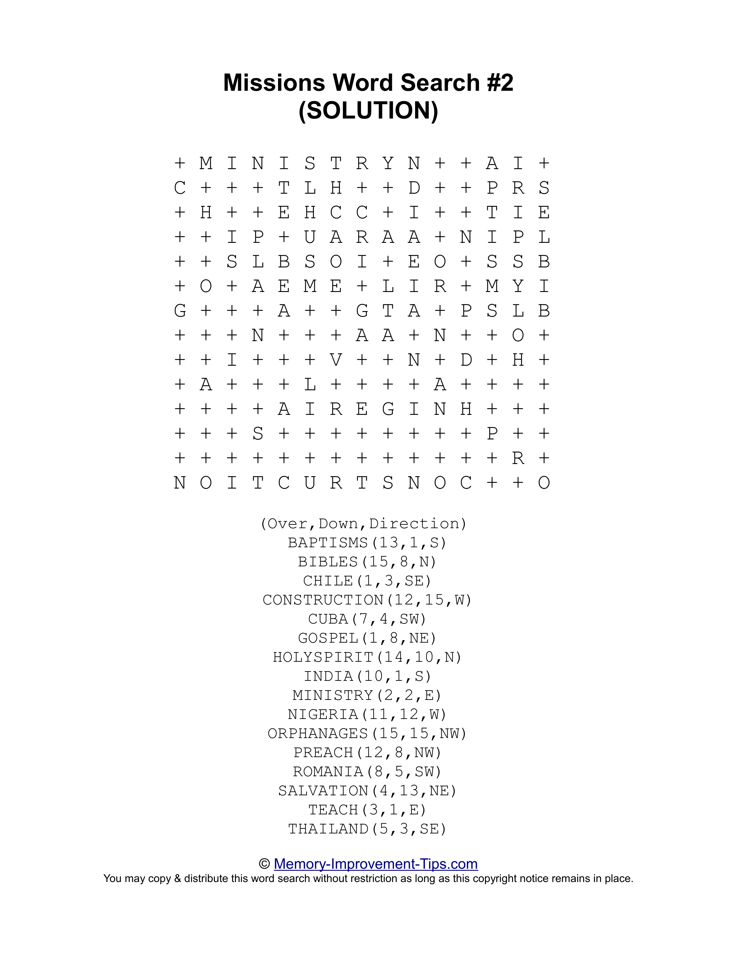 Missions #2 word search printable solution