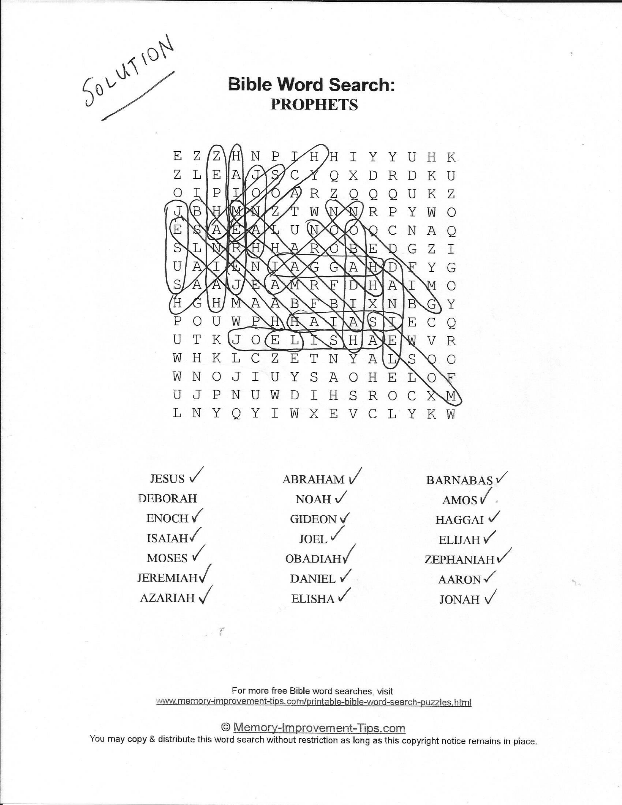 Prophets Bible word search printable solution