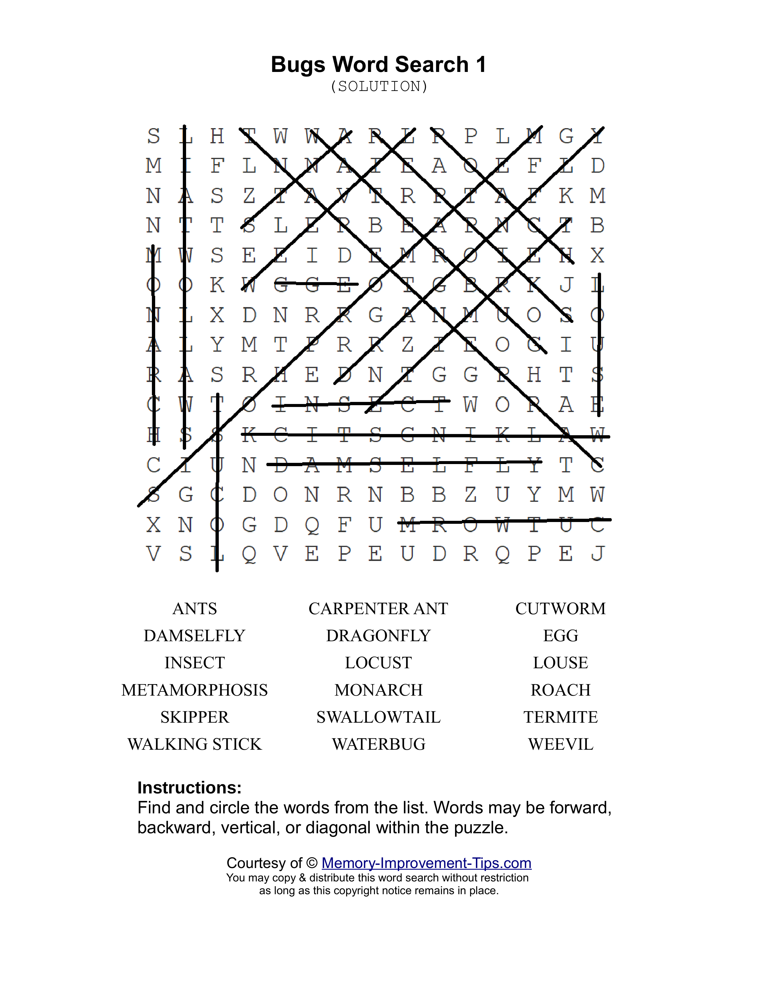 Bugs 1 word search printable solution