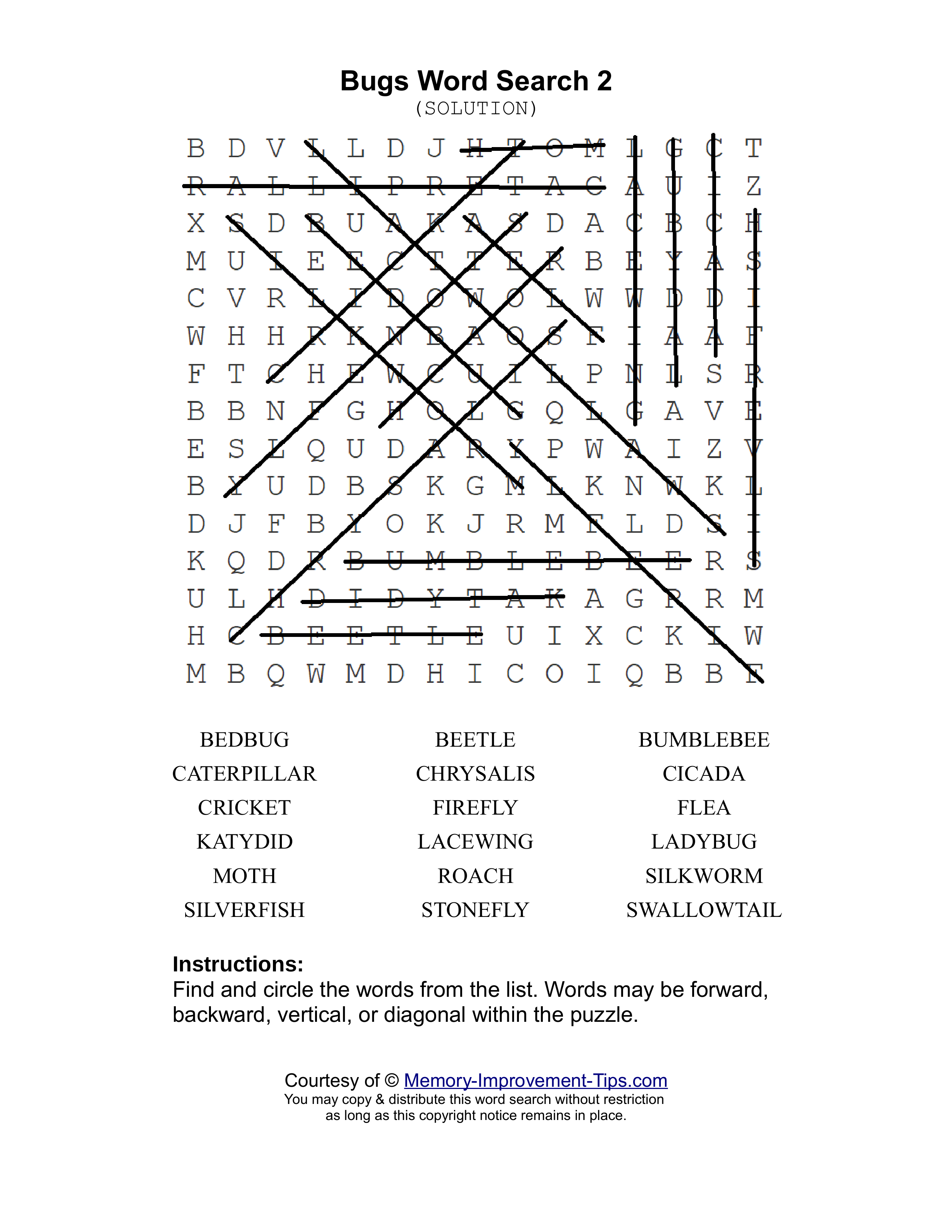 Bugs 2 word search printable solution