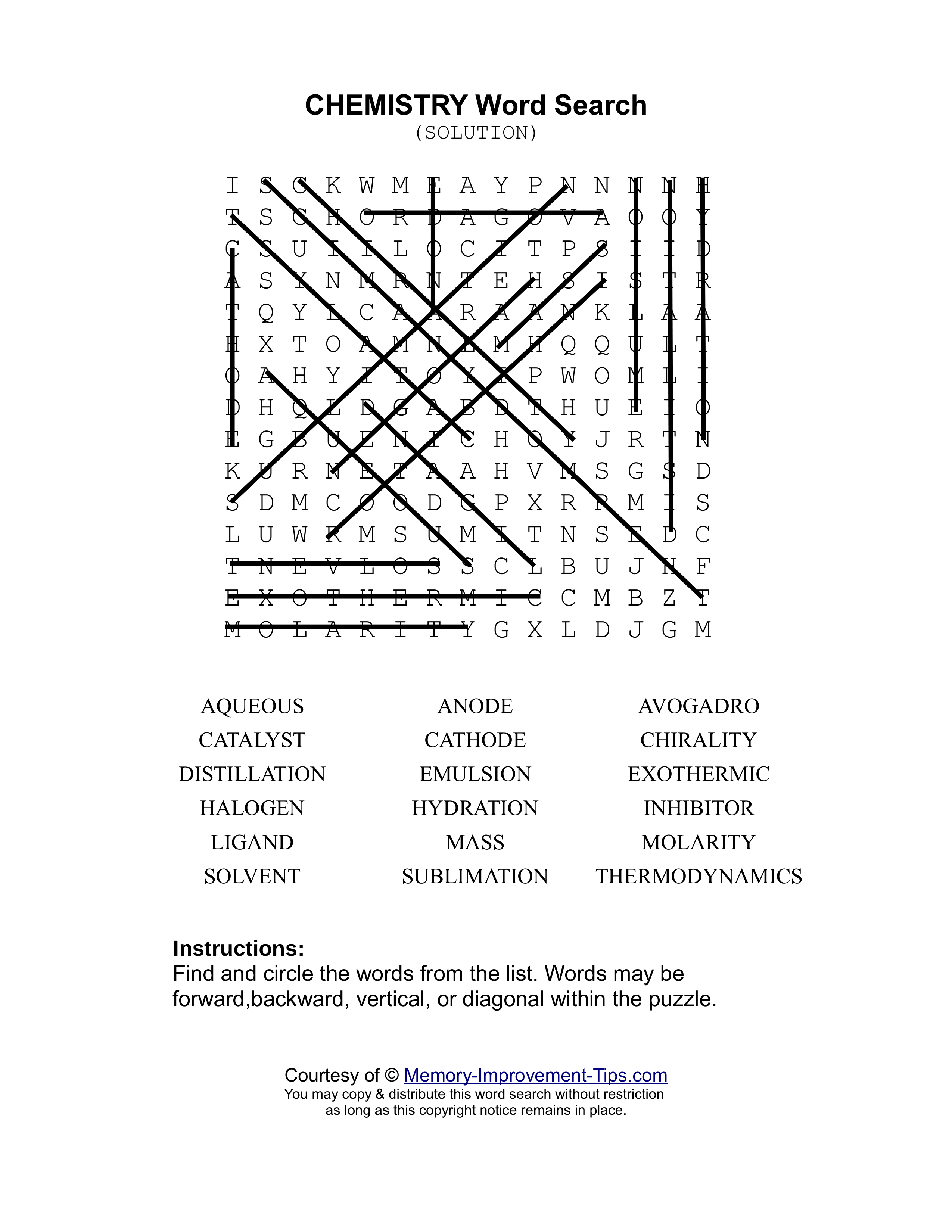 Chemistry word search printable solution