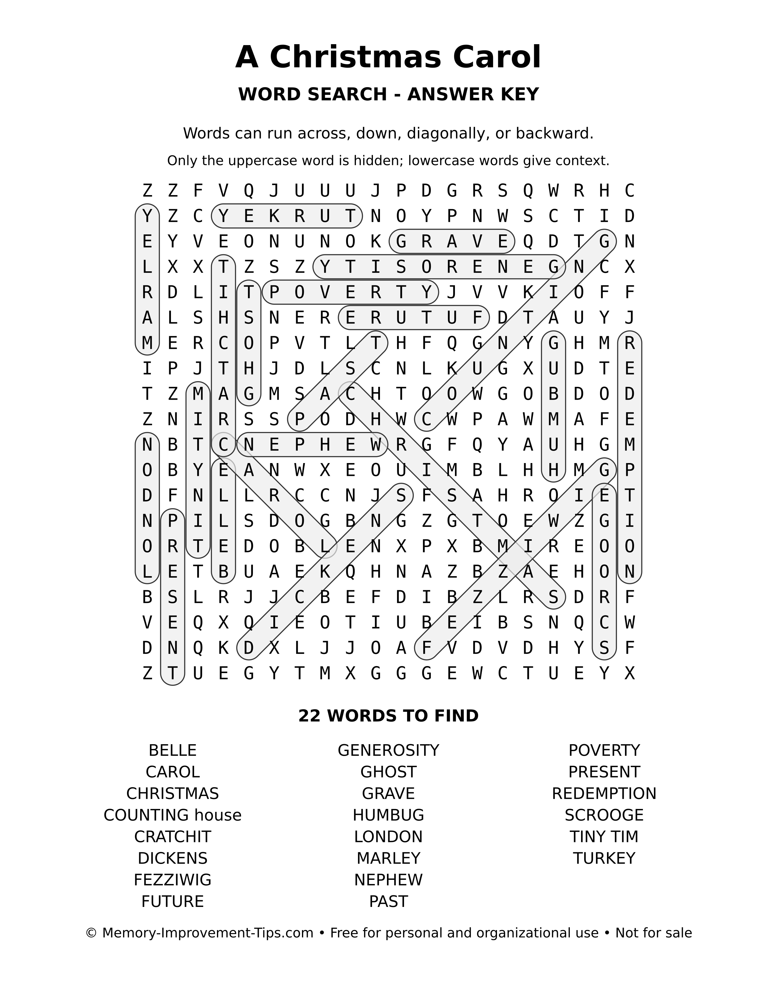 Answer key for A Christmas Carol word search