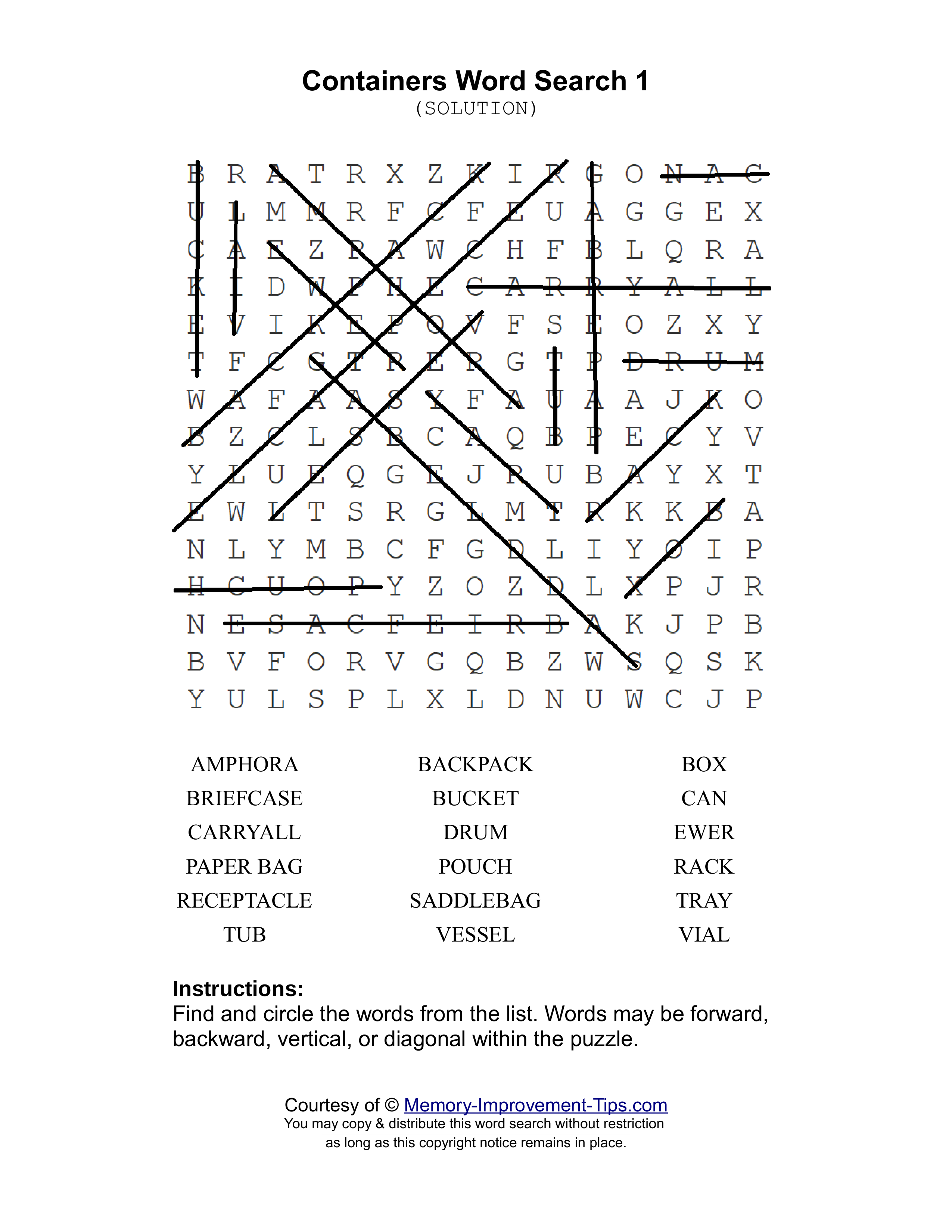 Containers 1 word search printable solution