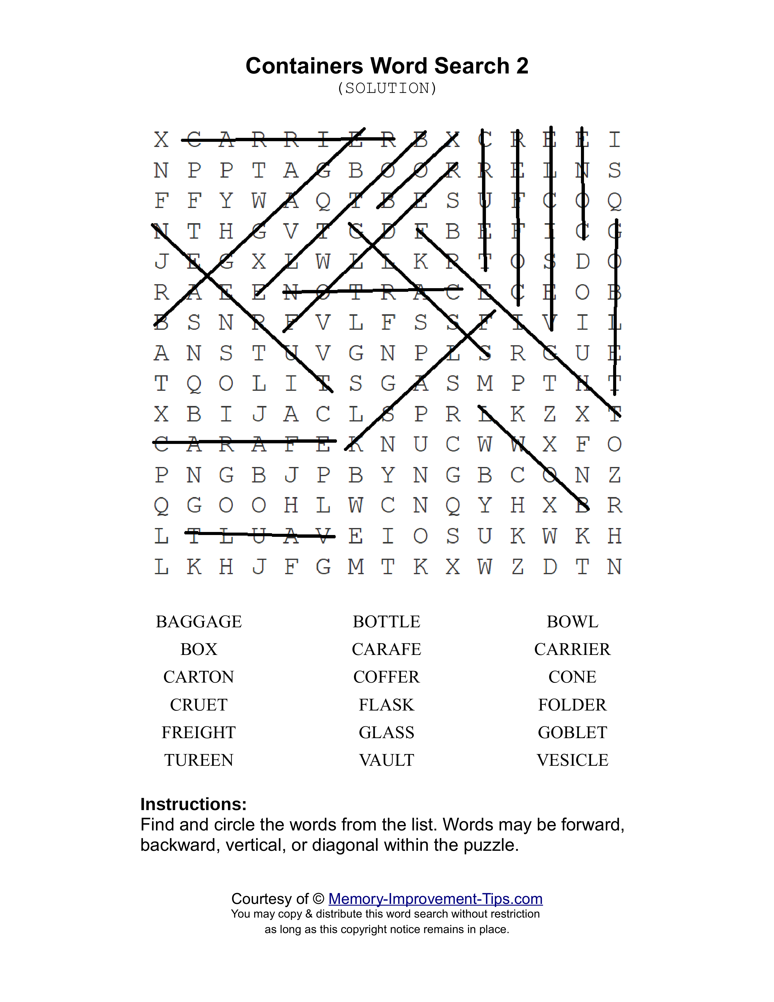 Containers 2 word search printable solution