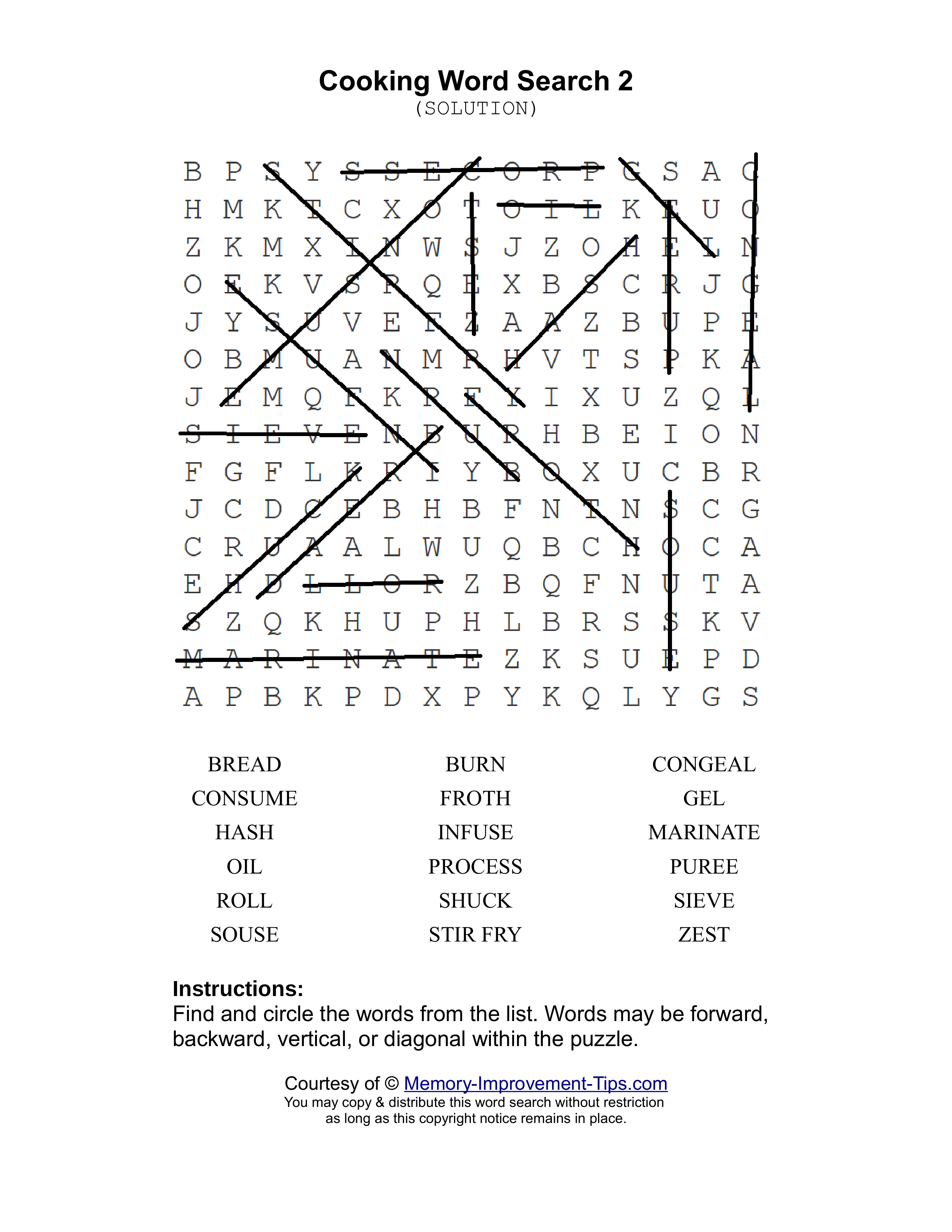 Cooking 2 word search printable solution