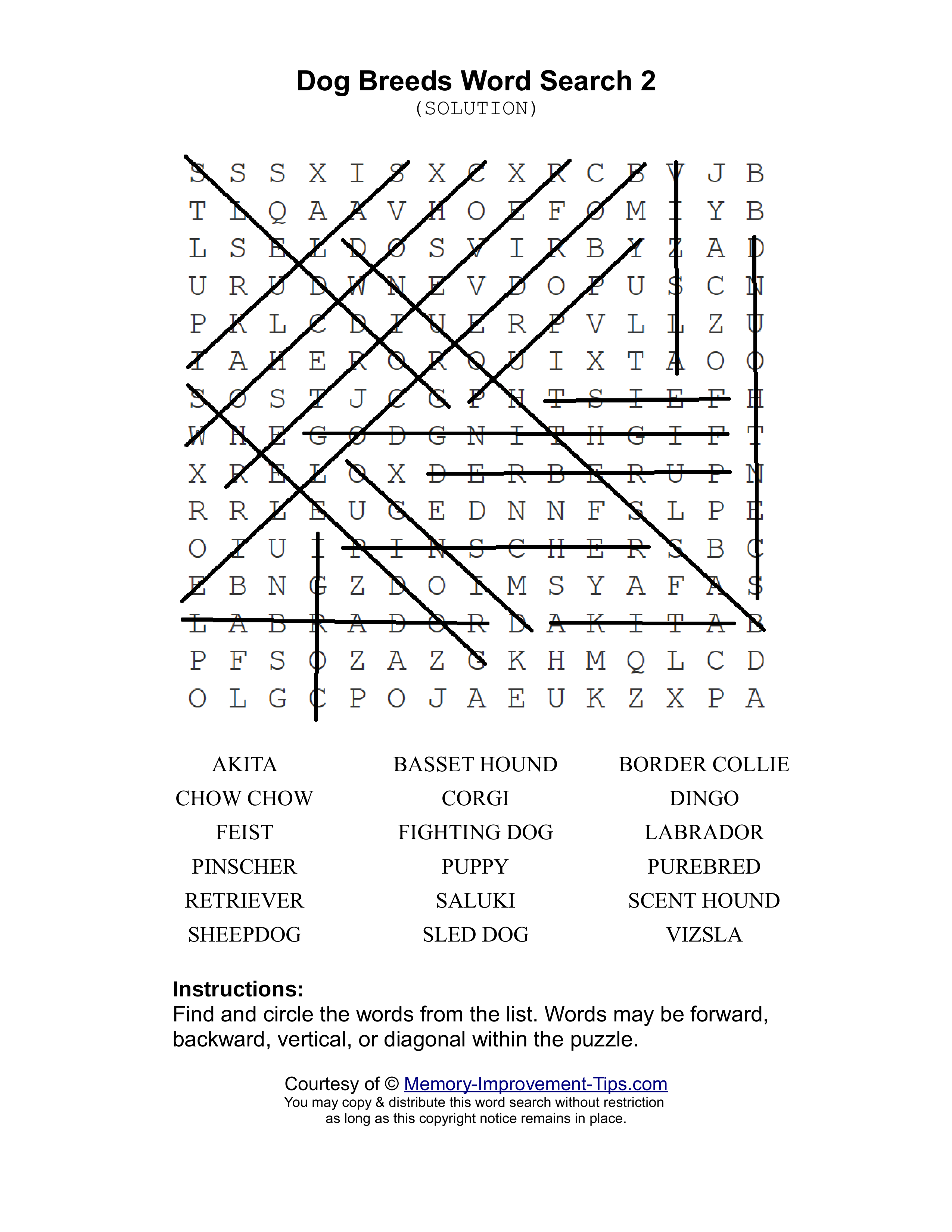 Dog Breeds 2 word search printable solution