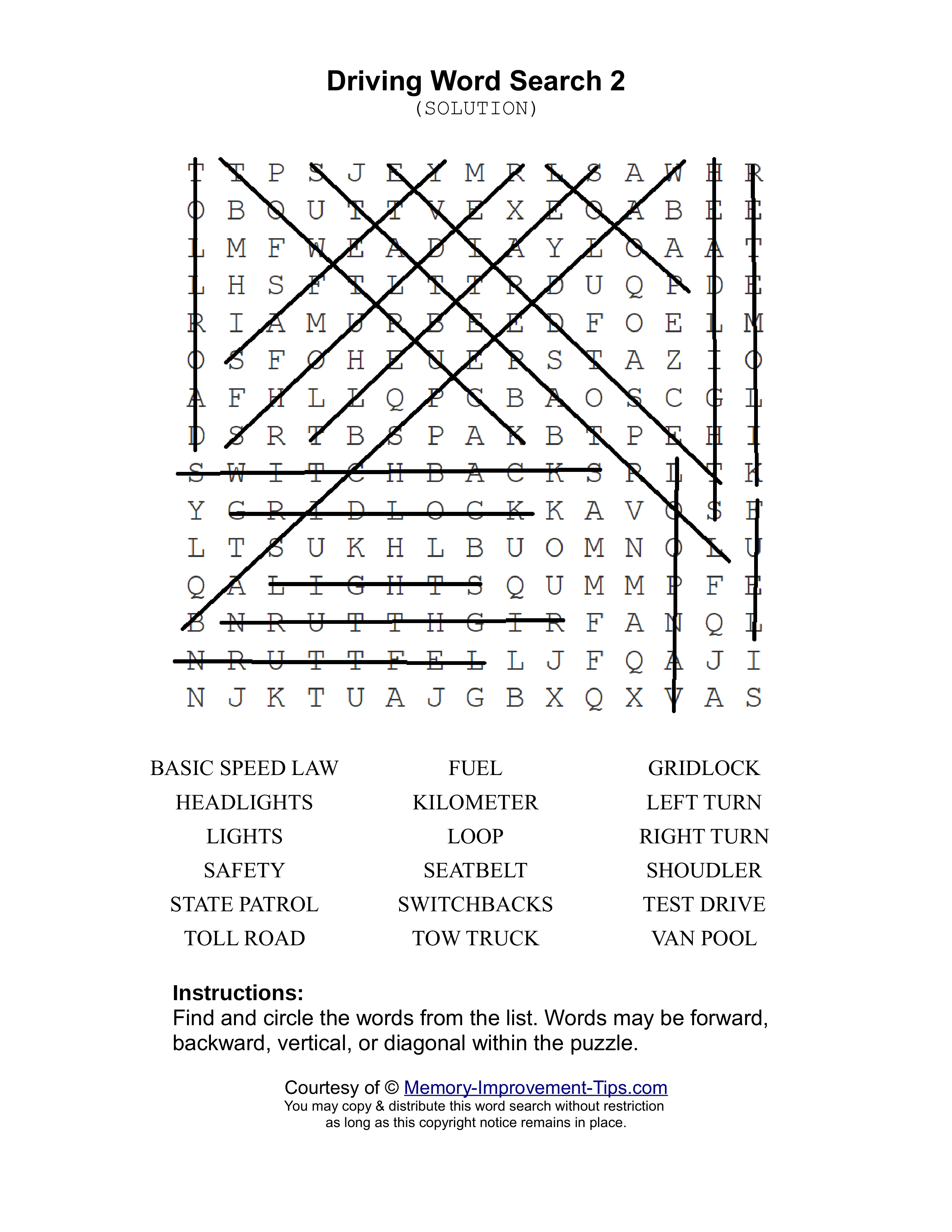 Driving 2 word search printable solution