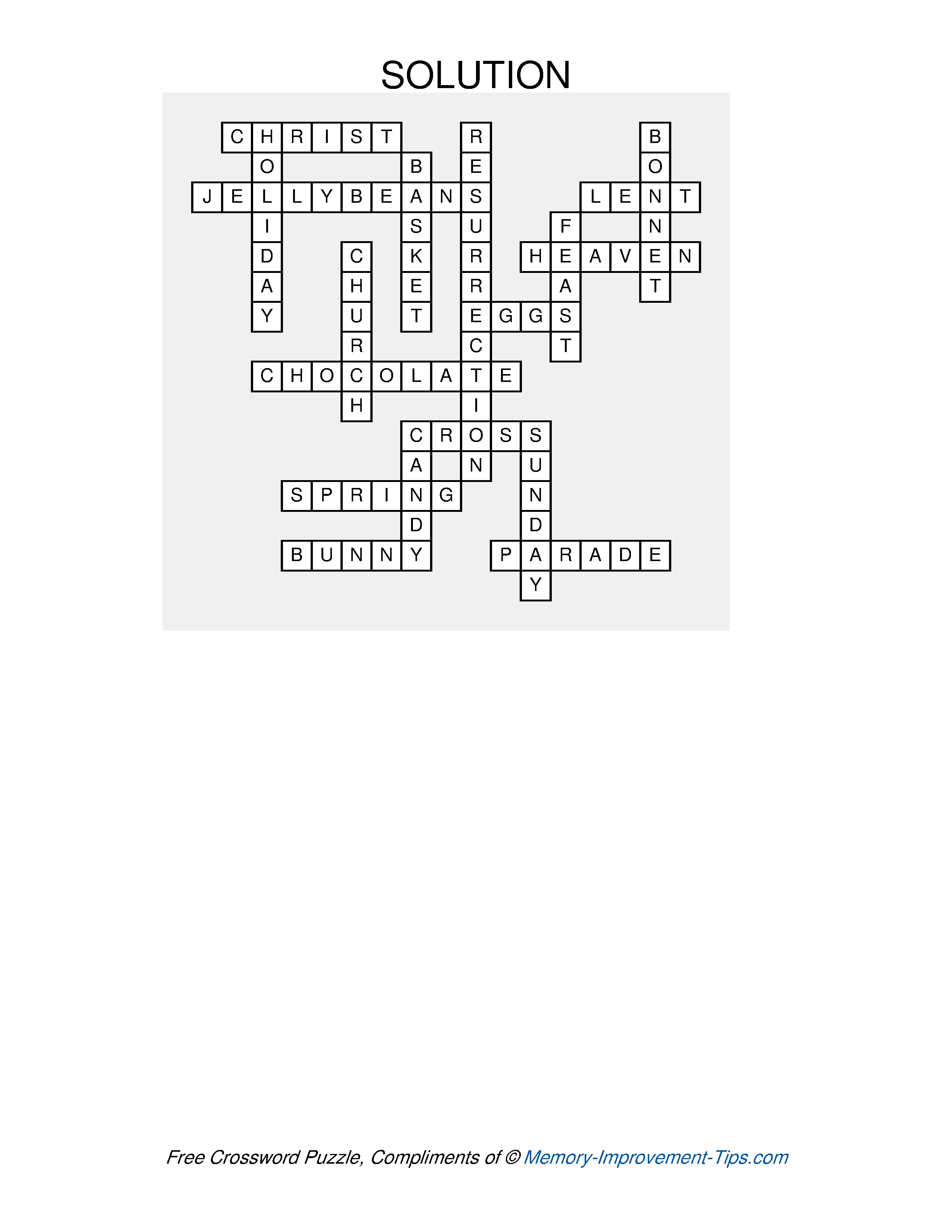 Answer key for the Easter Crossword Puzzle