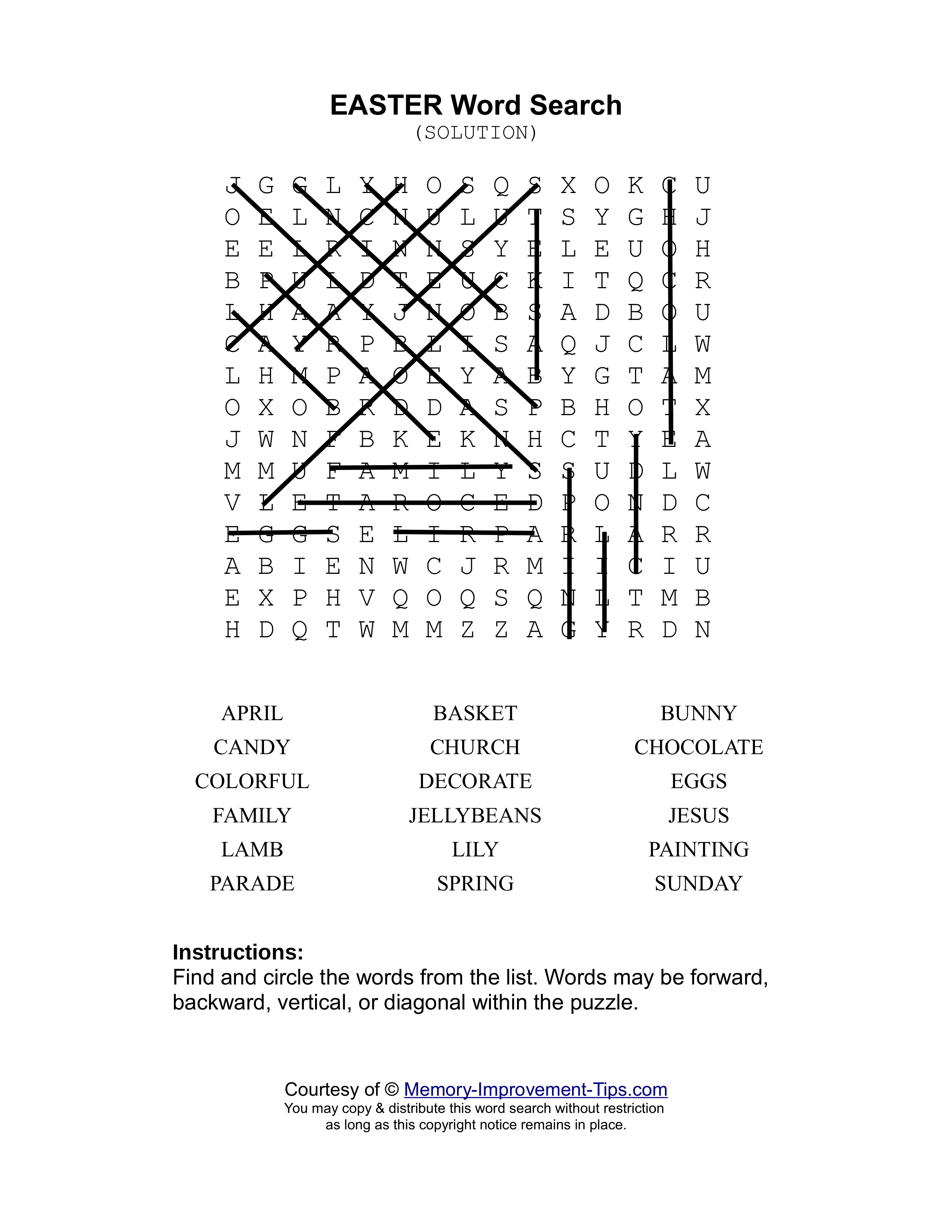 Easter word search printable solution